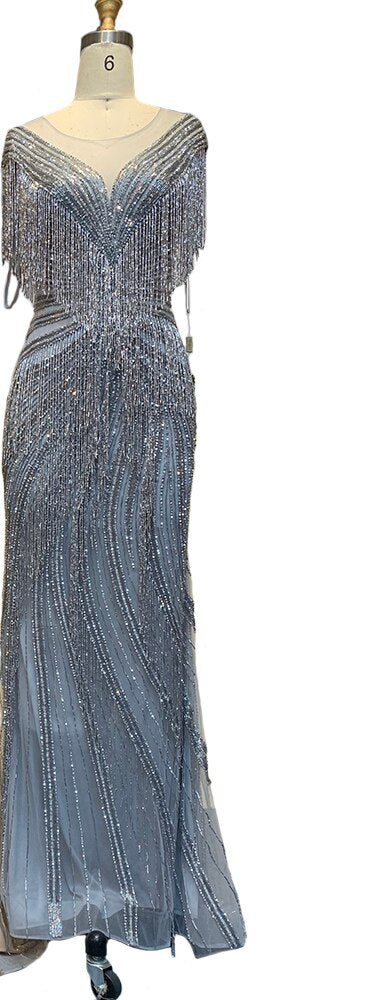 Serene Hill Mermaid Luxury Gold Evening Dresses 2025 - Beaded Tassel Elegant Gowns for Women - Perfect for Prom, Gala & Formal Parties