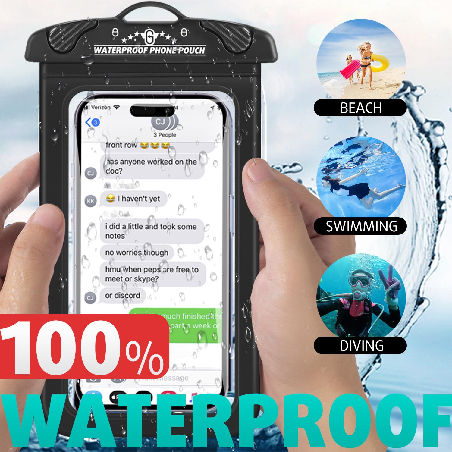 G.CATACC 2-Pack Waterproof Phone Pouch - 100% Waterproof Dry Bag Case with Lanyard for iPhone 16/15/14/13/12 Pro Max Plus & Samsung Galaxy S24/S23 Ultra - Perfect for Beach, Swimming, Cruise Ship & Vacation Essentials (Black)