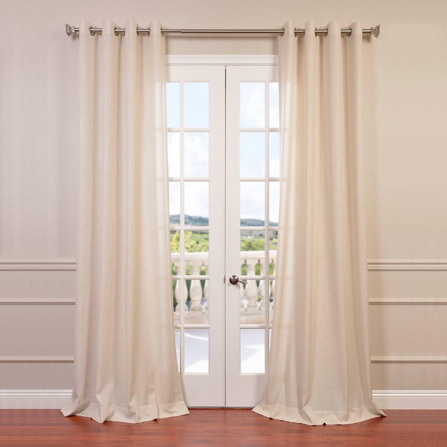 Premium Sand Grommet Faux Linen Curtains - Blackout Window Drapes for Living Room, Bedroom & Office - Noise Reducing & Light Blocking Panels (Set of 2)