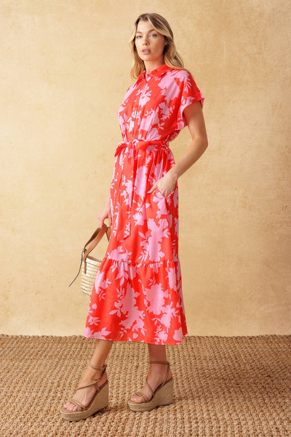 Stylish MAKE IT COUNT Woven Midi Dress for Women - Perfect for Office, Date Night & Summer Outfits