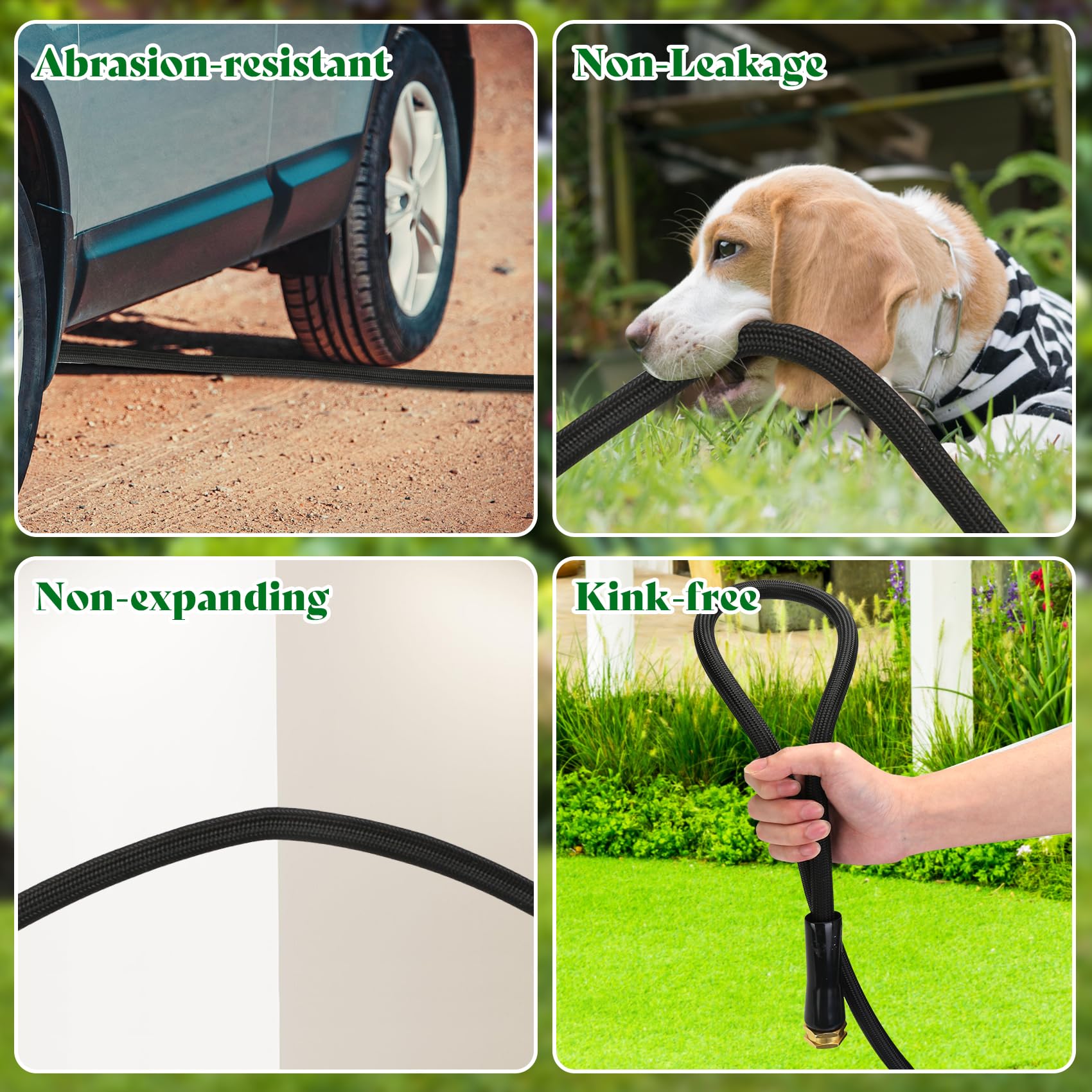 Flantor 25ft Non-Expandable Garden Hose with 8-Pattern Spray Nozzle - Lightweight, Durable, Leak-Proof & Kink-Free Water Hose for Lawn Care, Gardening, and Outdoor Cleaning