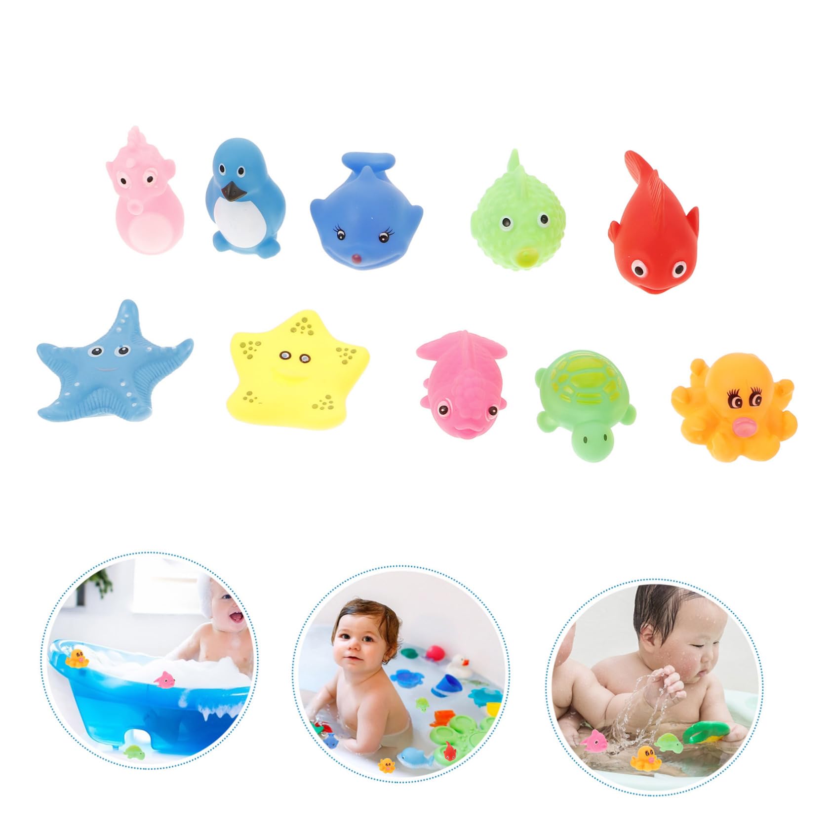 10pcs Ocean Animal Bath Toys for Babies 6-12 Months - Floating Squeaky Rubber Pool Toys for Toddlers & Preschoolers | Fun Bathtime & Swimming Learning Toys