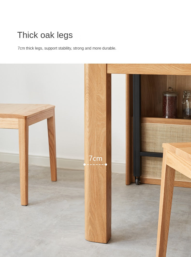 Solid Oak Wood Extendable Dining Table with Sideboard - Perfect for Small Spaces, Dining Rooms, and Multi-Purpose Areas