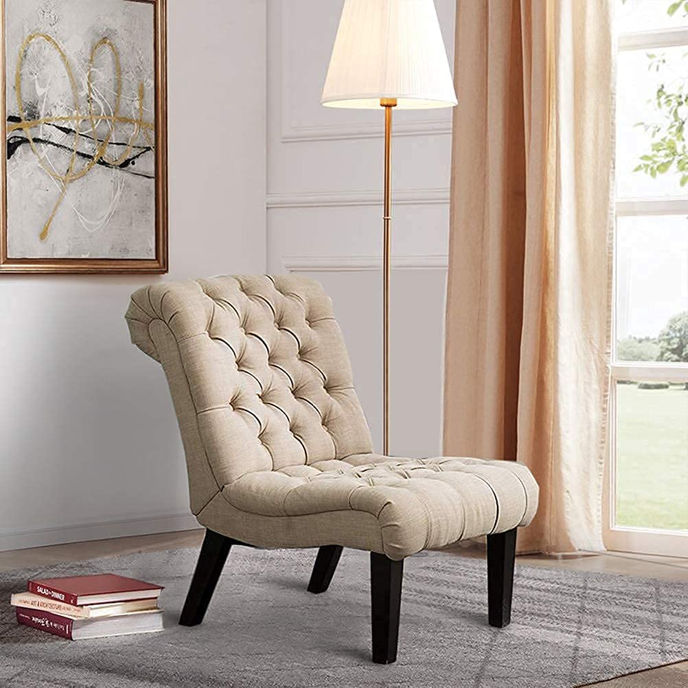 HAOBO Armless Accent Chair - Button Tufted Slipper Chair for Living Room & Bedroom - Modern Side Chair for Small Spaces, Reading Nook & Home Office Decor