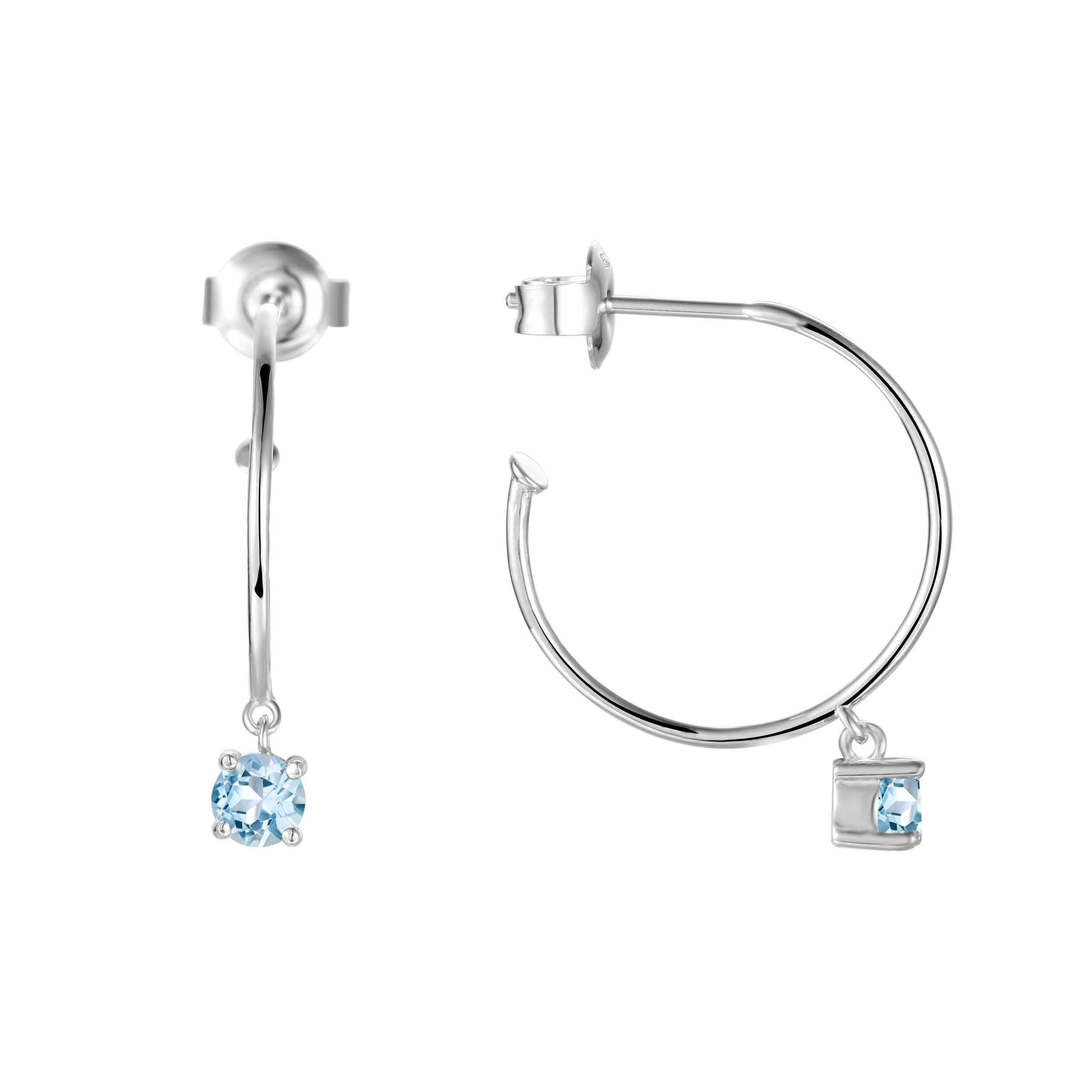 Blue Topaz Open Hoop Earrings for Women - 925 Sterling Silver Dainty Minimalist Jewelry - Perfect for Parties, Weddings & Everyday Wear