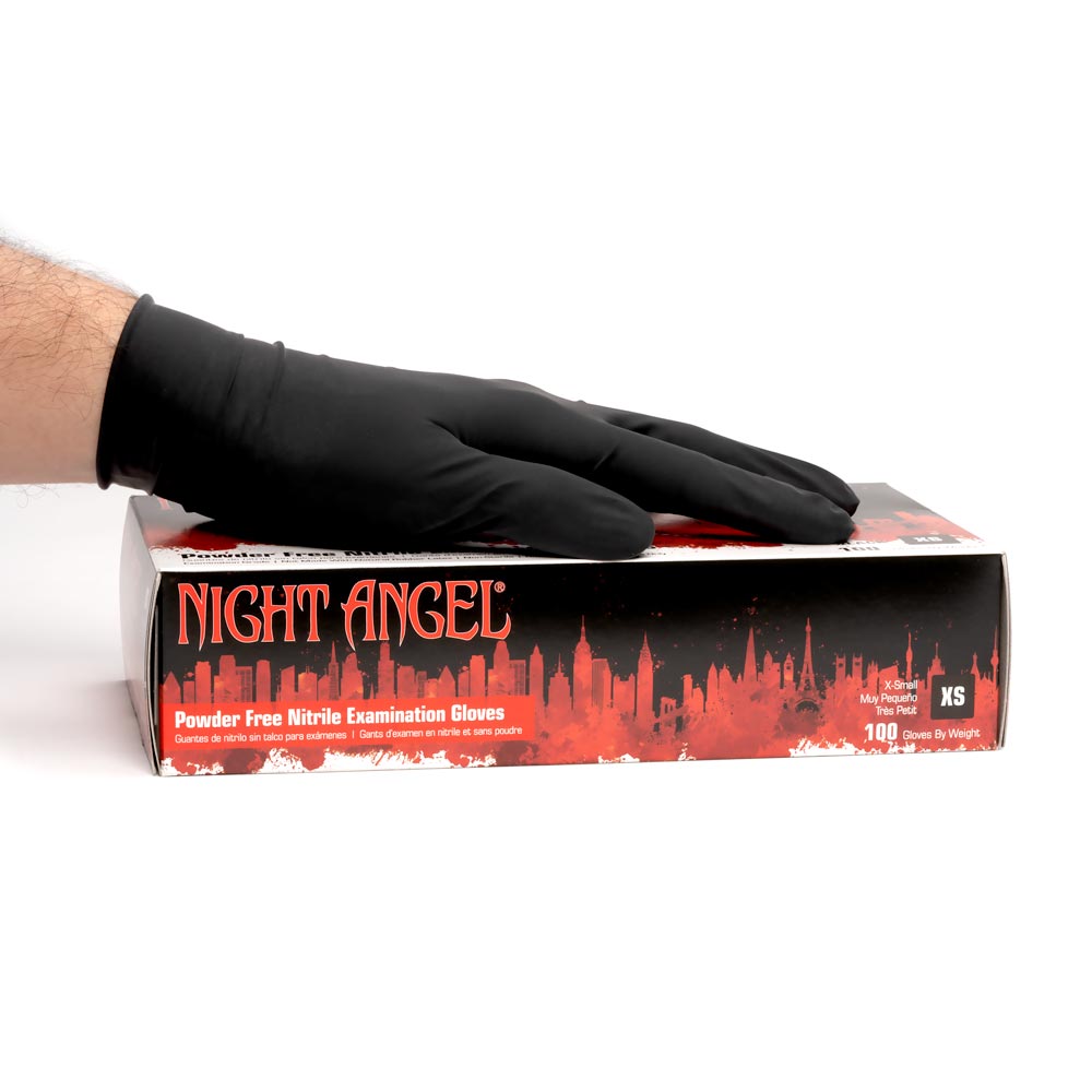 Adenna Night Angel Black Nitrile Exam Gloves - Disposable Medical Gloves for Healthcare, Tattoo, Food Handling & Cleaning - Latex-Free, Powder-Free, Textured Grip