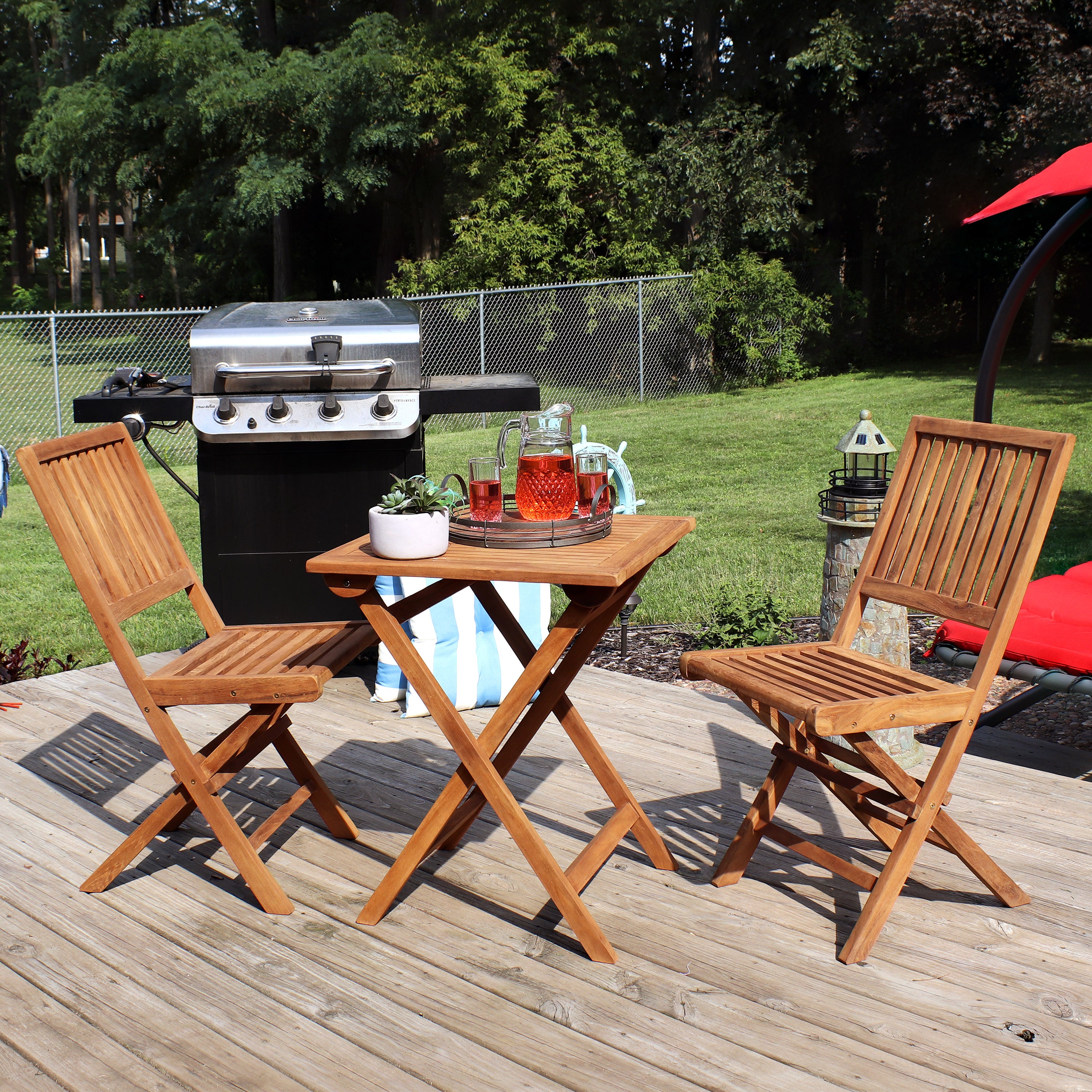 Sunnydaze Nantasket 3-Piece Outdoor Wooden Bistro Set - Patio Dining Table with 2 Chairs for Garden, Balcony, or Backyard - Perfect for Morning Coffee & Outdoor Entertaining