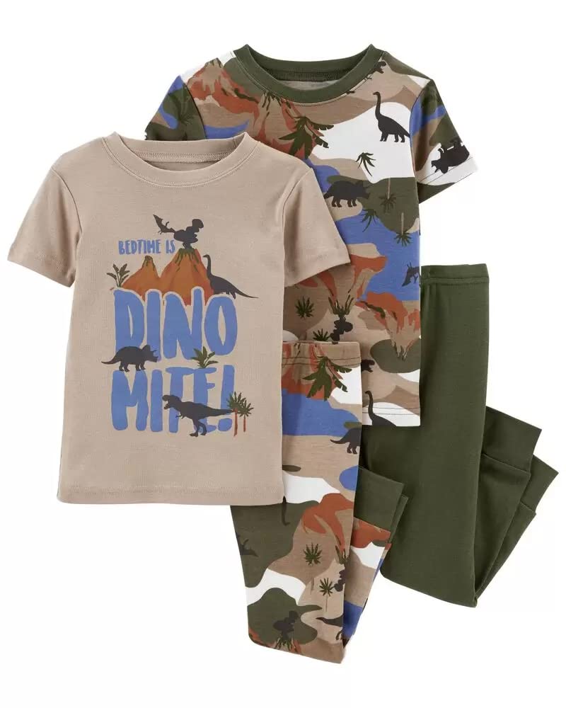 Carter's 4-Piece Baby Pajama Set - Dino Mite Green & Brown Print - Soft Cotton Sleepwear for Boys & Girls 18 Months - Perfect for Bedtime & Nursery Comfort