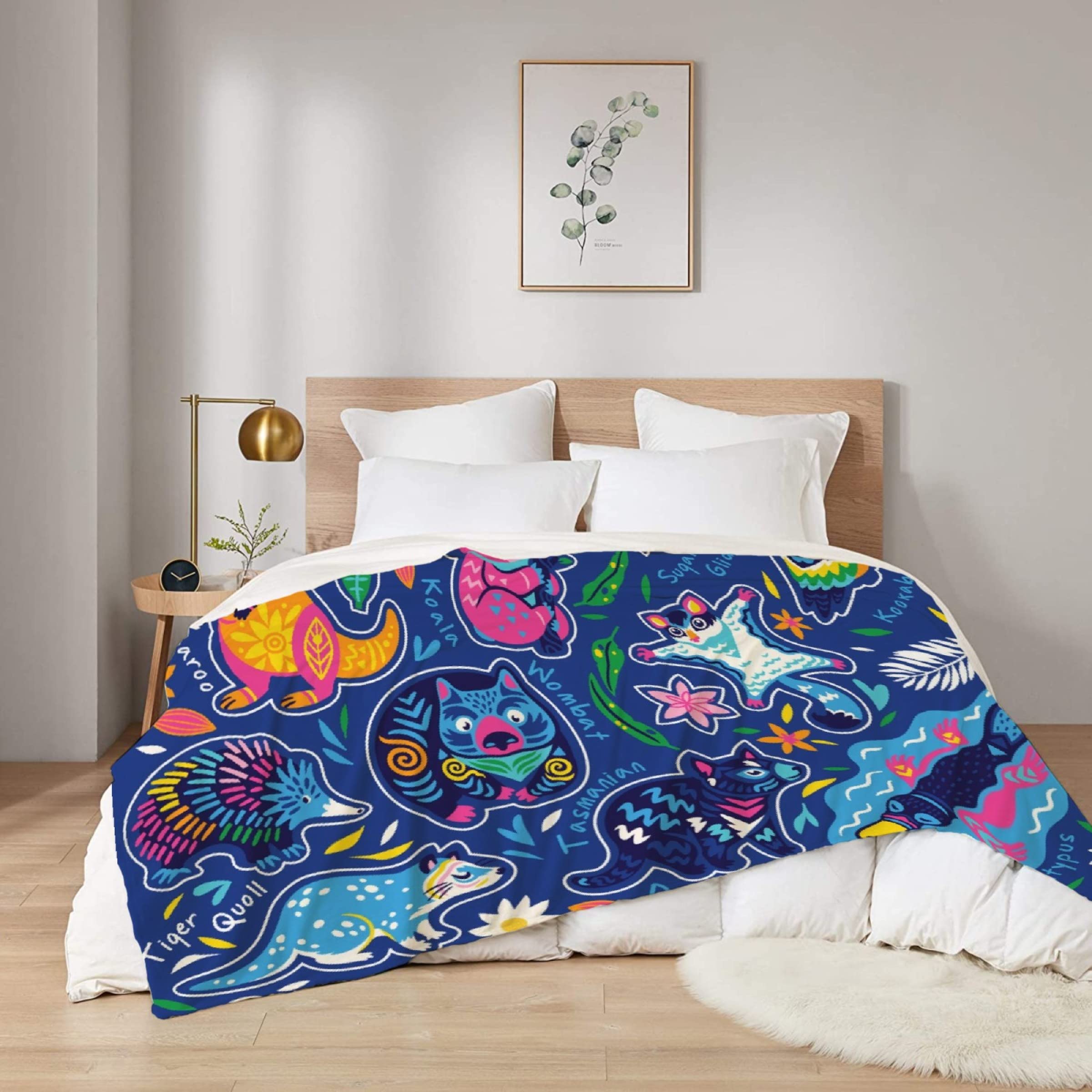 Australian Native Animals Fleece Throw Blanket - Super Soft Flannel Blanket for Bed, Couch & Sofa - 60x50 Inch Cozy Blanket for Teens & Adults - Perfect for Travel, Camping & Home Decor