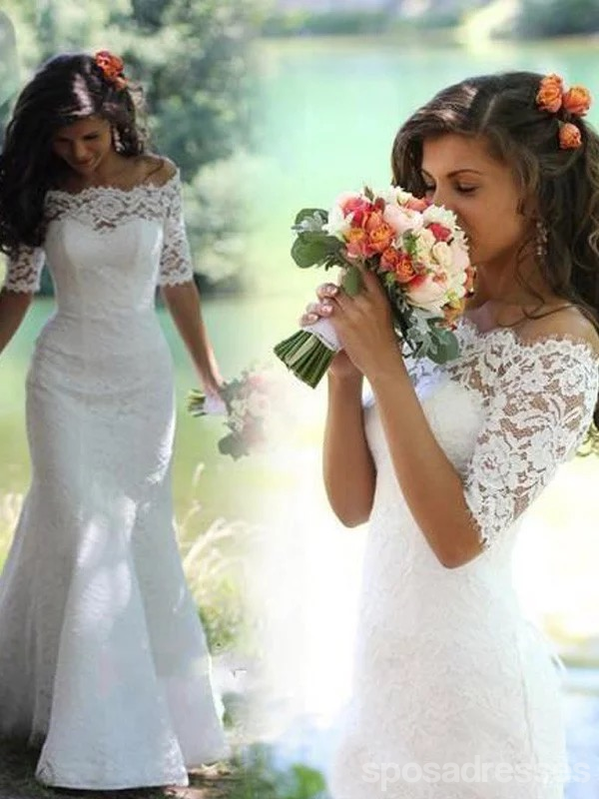 Elegant Off Shoulder Lace Long Sleeve Mermaid Wedding Dress - WD364 | Perfect for Beach, Church & Formal Weddings