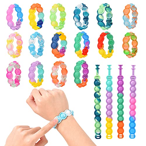 15Pcs Push Pop Fidget Sensory Toys - Multicolor Silicone Bubble Popper Bracelets for Stress Relief, ADHD & Anxiety - Fun Party Favors for Kids & Adults - Perfect for Classroom, Office & Travel Use