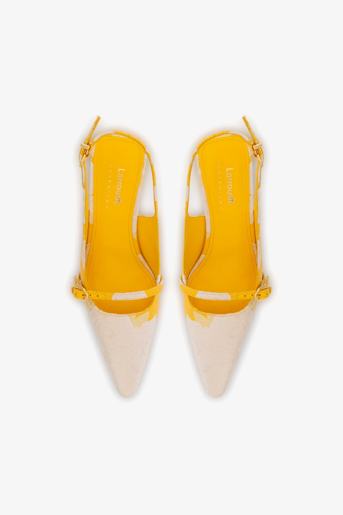 Larroudé x Markarian Ines Pump - Yellow Floral Brocade Heels for Women | Elegant Wedding & Party Shoes | Perfect for Bridal, Cocktail Events & Special Occasions