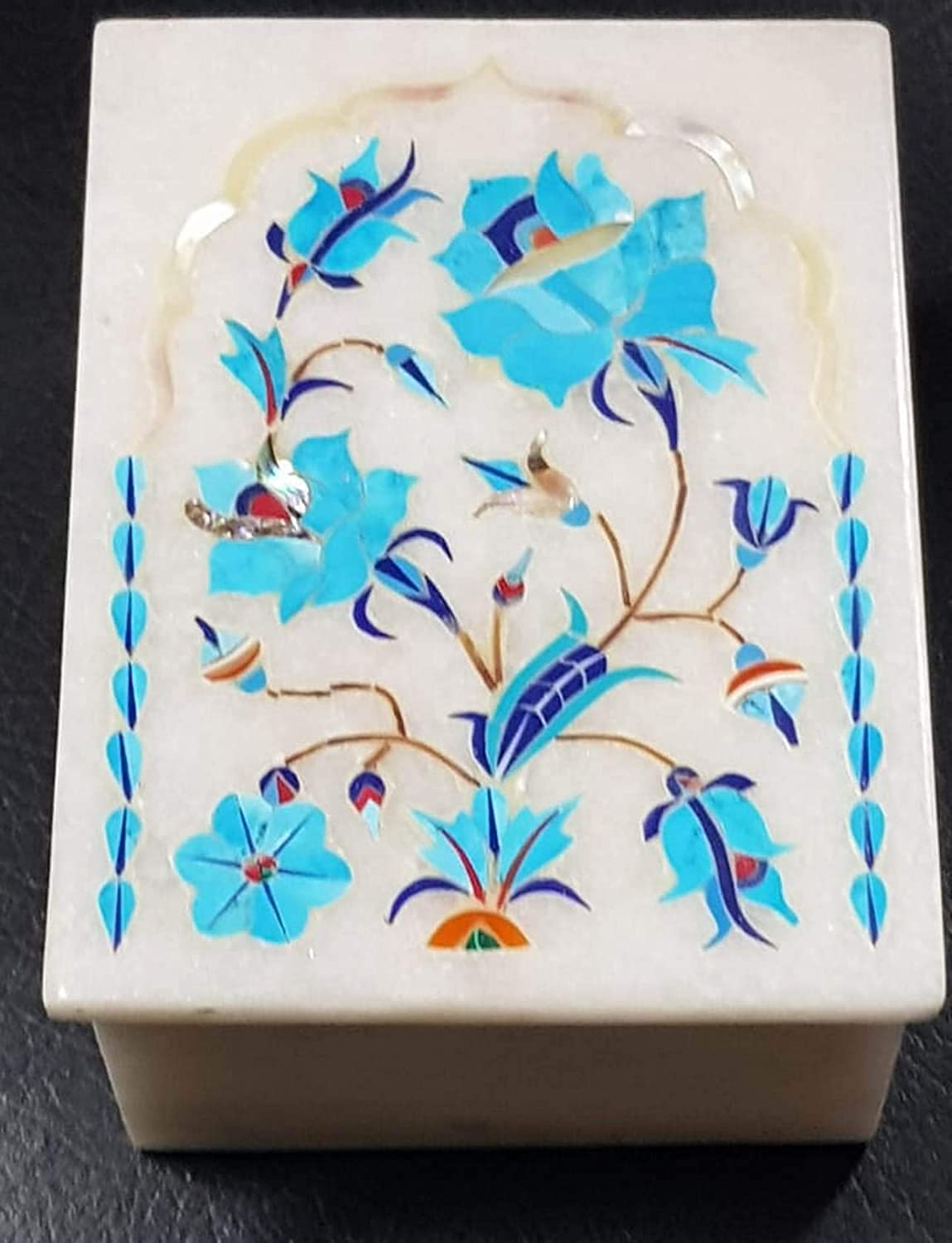 Handmade Marble Inlay Jewelry Box with Pietra Dura & Semi-Precious Stones - Unique Christmas Gift 2021 - Perfect for Jewelry Storage, Home Decor & Luxury Gifting