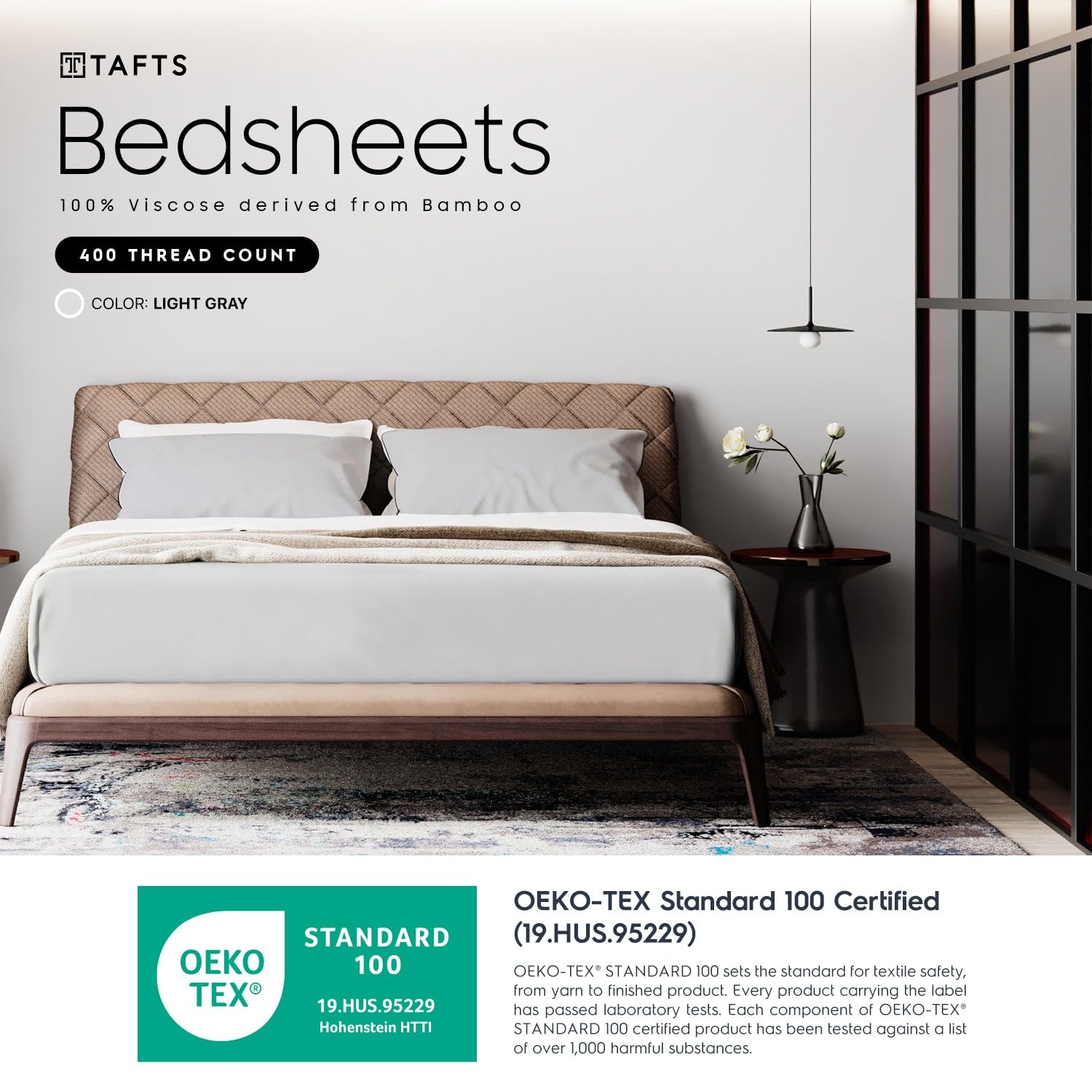 Tafts 100% Bamboo Viscose Twin Sheet Set - Ultra Soft & Cooling Bed Sheets with Double Stitched Edges - Lifetime Quality Guarantee (Light Grey) - Perfect for Hot Sleepers & Eco-Friendly Bedrooms