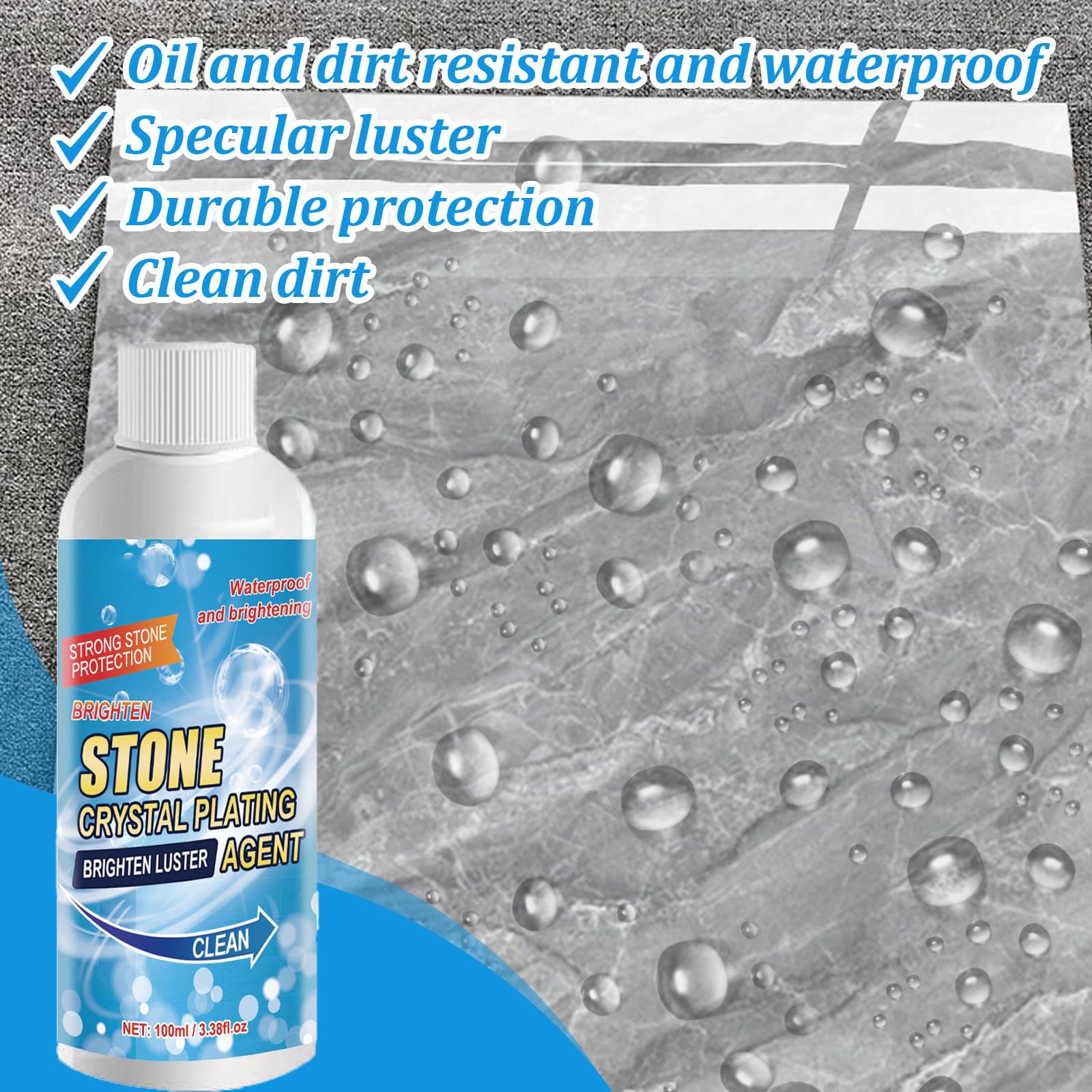 Donubiiu Stone Stain Remover Cleaner - Marble, Tile & Granite Cleaner & Polish | Nano Crystal-Plating Agent for Kitchen Oil Stains & Surface Protection | Ideal for Countertops, Floors & Bathroom Surfaces (1PC)
