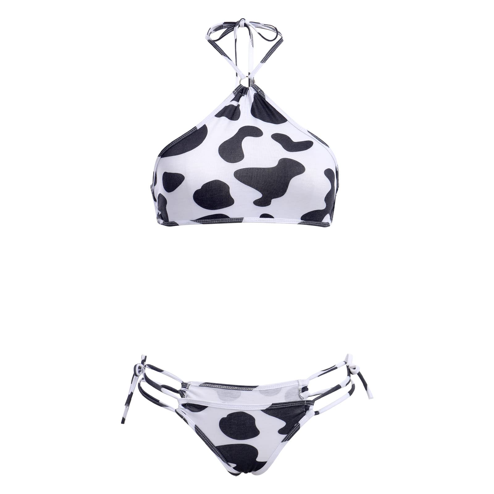 IMEKIS Women's Sexy Anime Cow Maid Costume Teddy Lingerie Set - Kawaii Lolita Japanese Cosplay Mini Bikini Bra & Panty Set for Roleplay, Halloween, Cosplay Parties & Boudoir Photography
