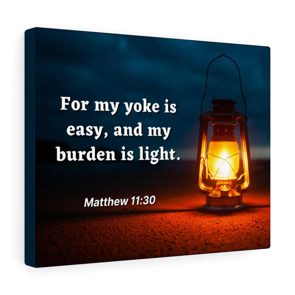 Christian Wall Art with Bible Verse - Matthew 11:30 'Burden is Light' Scripture Print - Ready to Hang Home Decor for Living Room, Bedroom & Office - Express Your Love Gifts for Faithful Christians