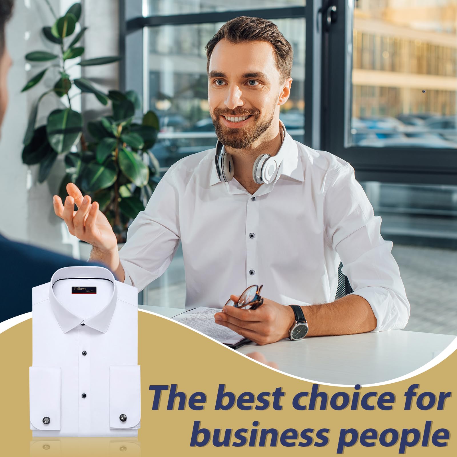 Premium Slim Fit French Cuff Dress Shirt for Men | Spread Collar with Metal Cufflinks | Formal Business Attire, Wedding & Office Wear