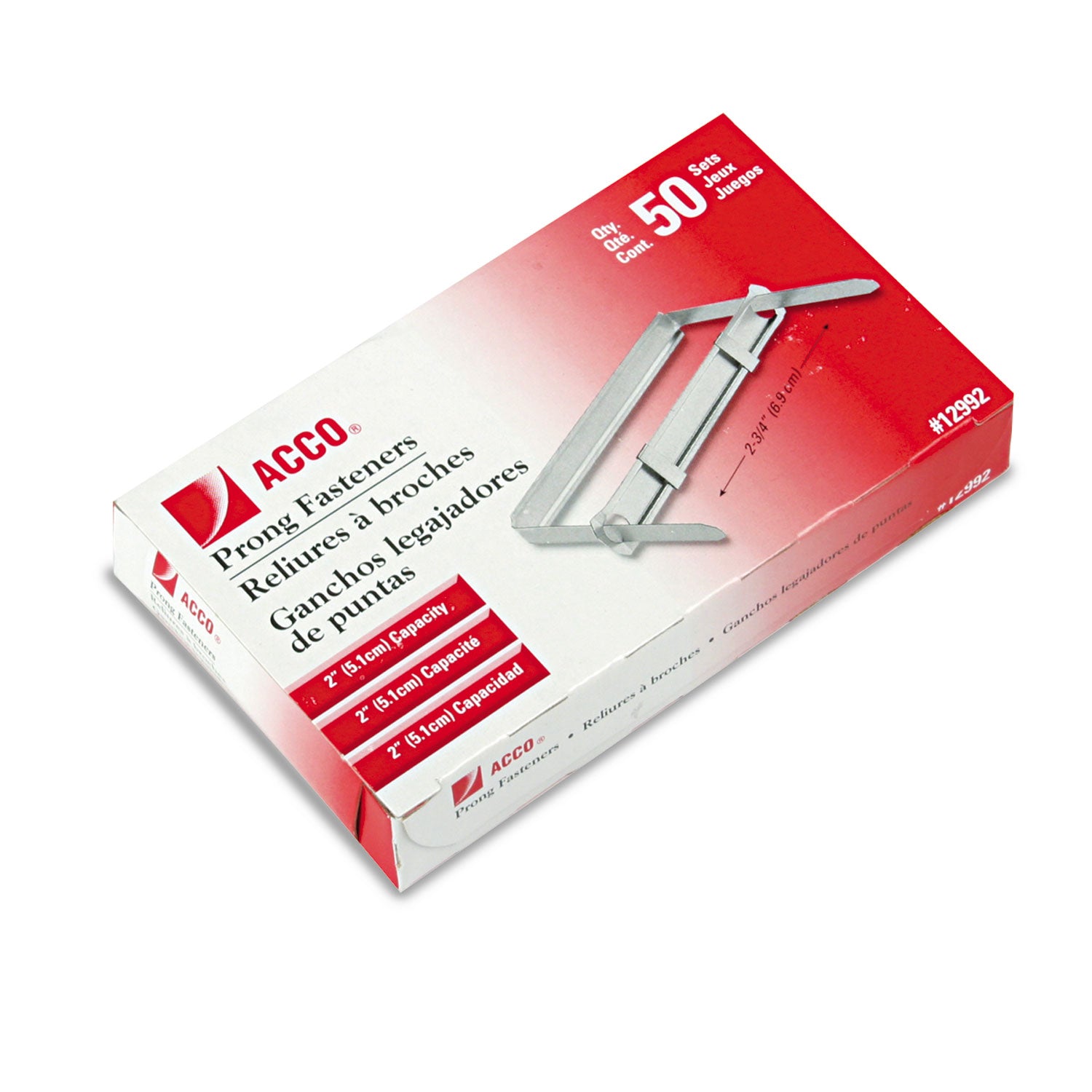 ACCO Standard Two-Piece Two-Prong Paper Fastener Sets - 2 Capacity, 2.75