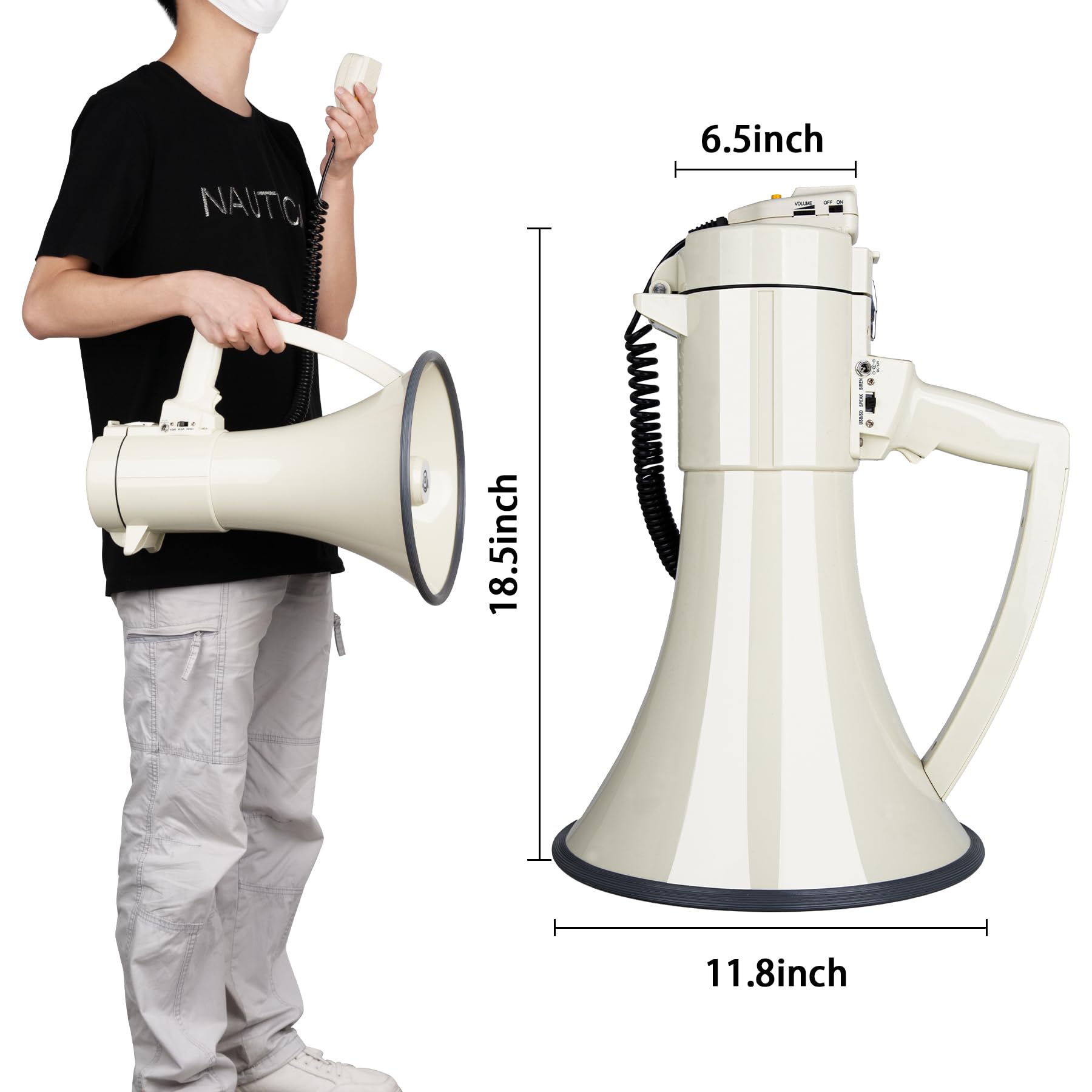 75W Heavy Duty Professional Megaphone Bullhorn Speaker with Built-in Mic, Rechargeable Battery & Strap - USB/SD/AUX Input - Loud Siren - Perfect for Coaches, Sports Events, Crowd Control & Emergency Use
