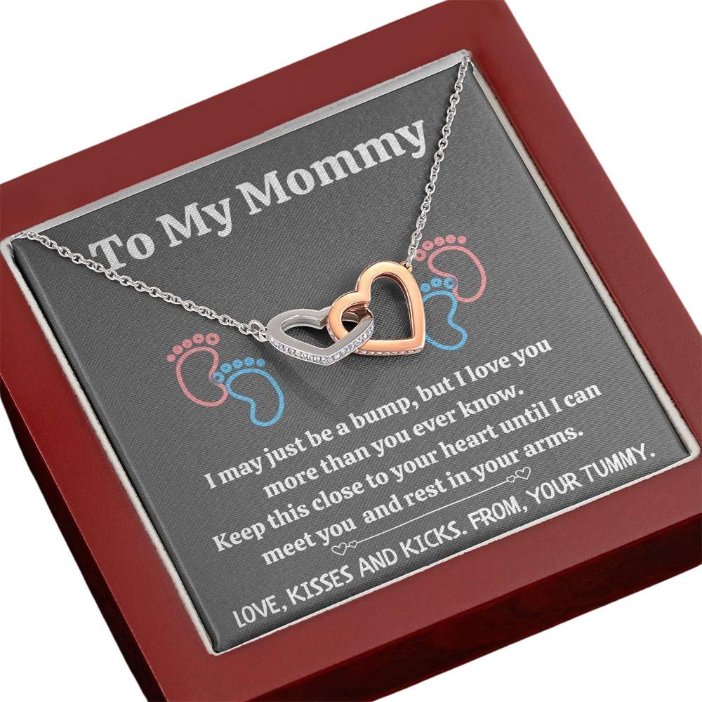 To My Mommy 'Baby Feet - Gray' Interlocking Hearts Necklace with Message Card & Gift Box - Perfect Baby Shower Gift for Pregnant Moms, New Mothers & Expecting Parents - Ideal for Mother's Day, Pregnancy Announcements & First-Time Mom Gifts