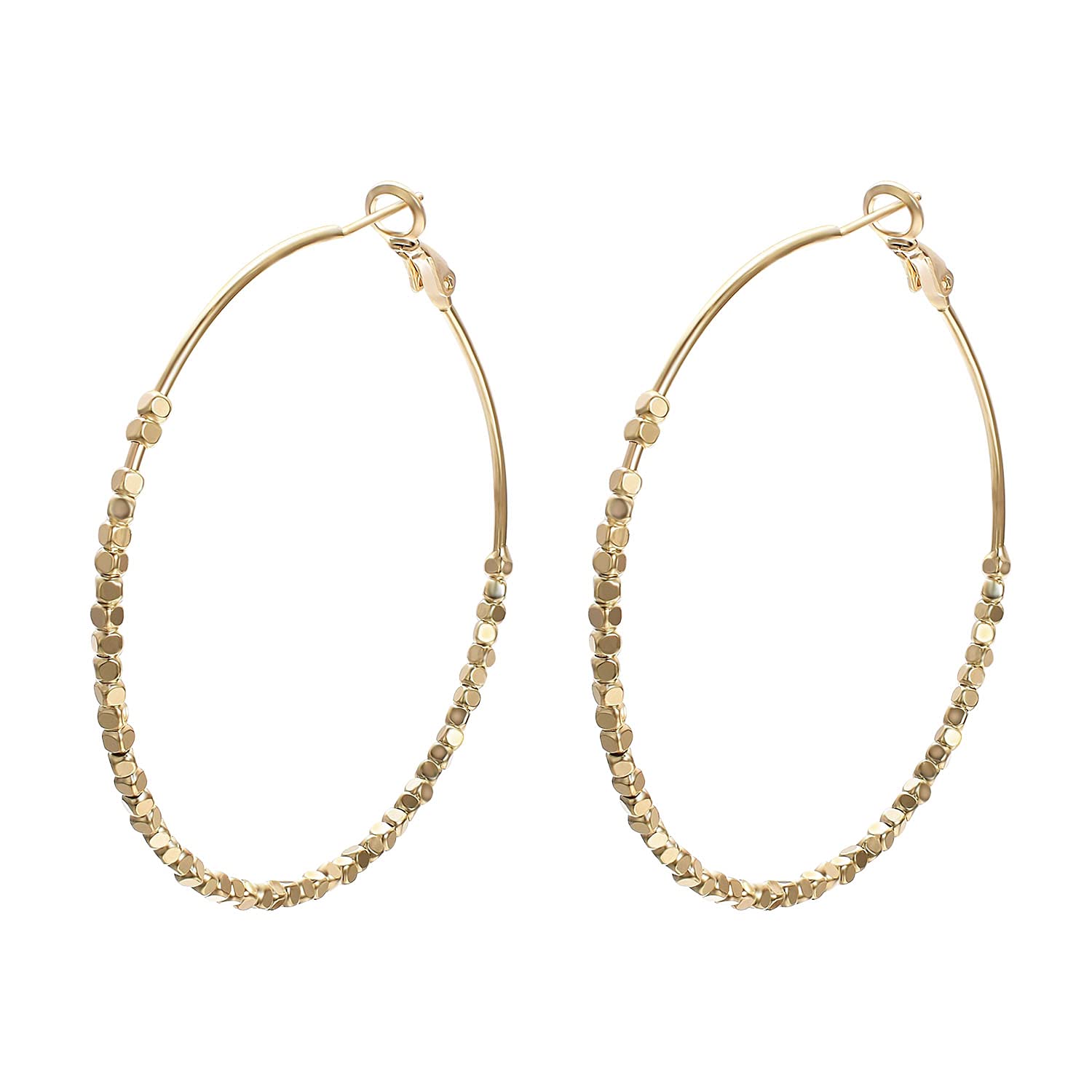 JOLCHIF 18K Gold Plated Big Gold Bead Hoop Earrings for Women - Lightweight Twisted Bamboo Dangle Earrings, Fashion Jewelry Gifts for Birthday, Anniversary & Party | Perfect for Casual Wear, Office & Special Occasions