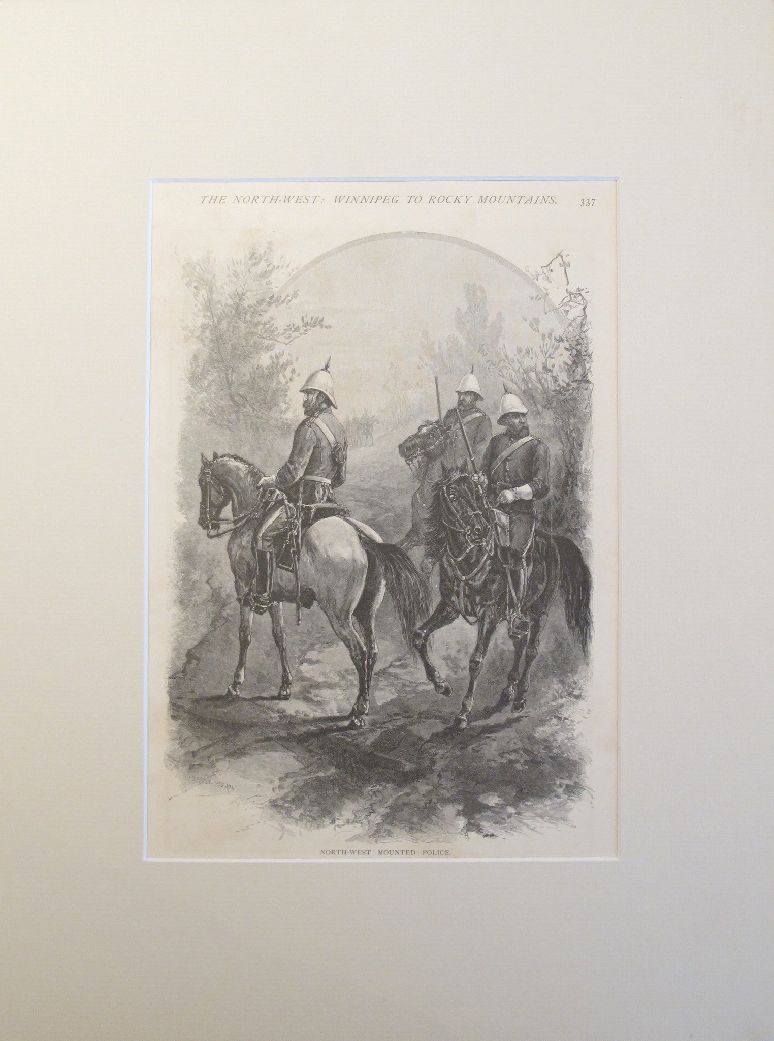 1880s North West Mounted Police Vintage Lithograph Print - Matted Framing Art by Schell & Hogan | Western Decor, Historical Wall Art, Canadian Mountie Collectible for Home & Office