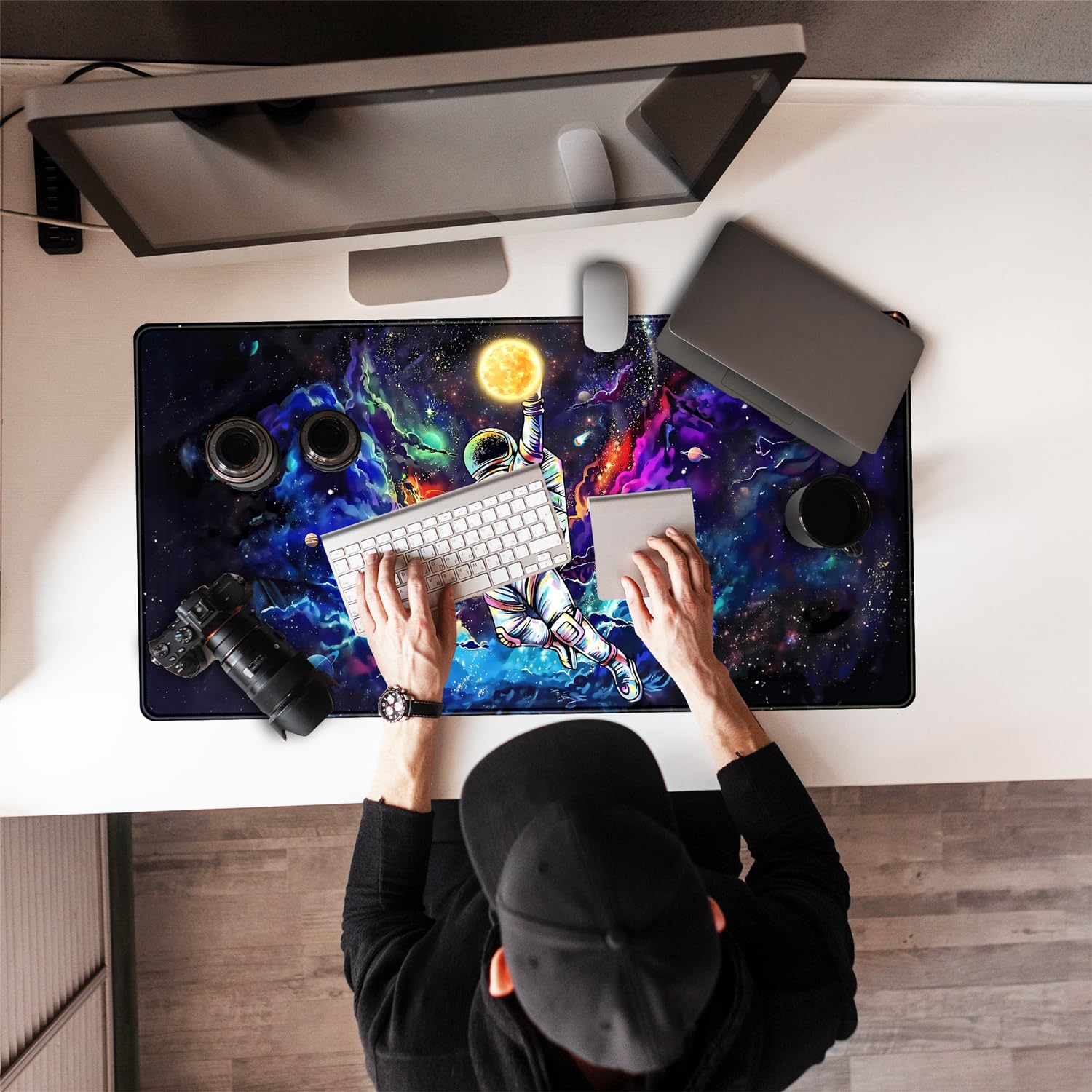 Galaxy Gaming Mouse Pad for Boys - Astronaut & Space Themed Desk Mat, 31.5x15.7 Inch Large Mousepad with Stitched Edges - Perfect for Gaming, Office & School Computer Setup