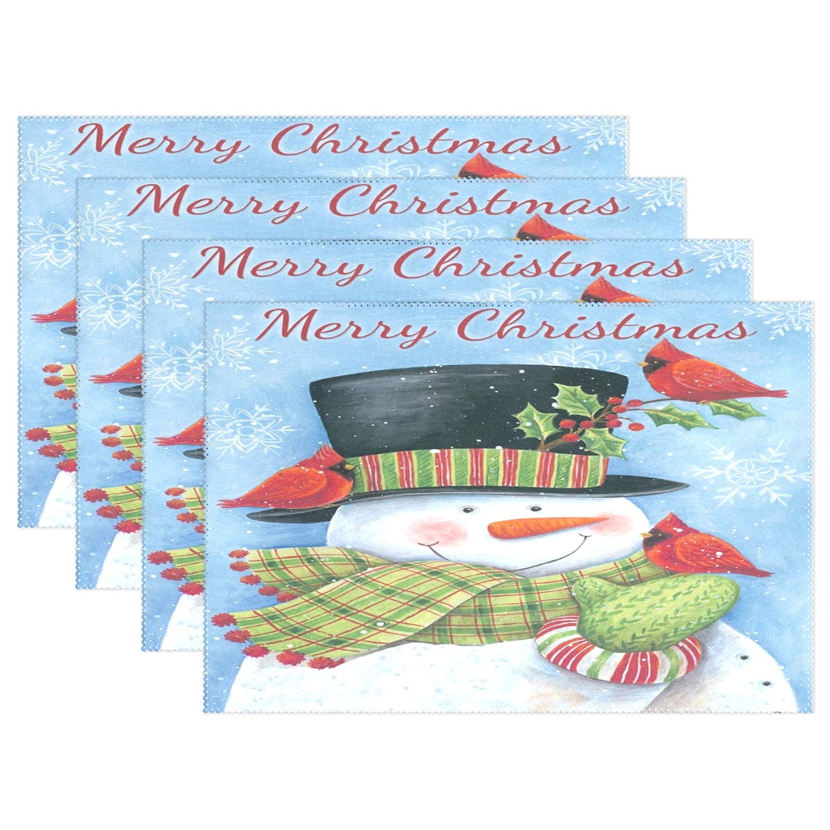Wamika Christmas Snowman Snowflake Placemat Set of 4 - 12x18 Inch Winter Table Mats for Dining, Kitchen & Home Decor - Perfect for Holiday Parties, Family Gatherings & Festive Indoor Decorations