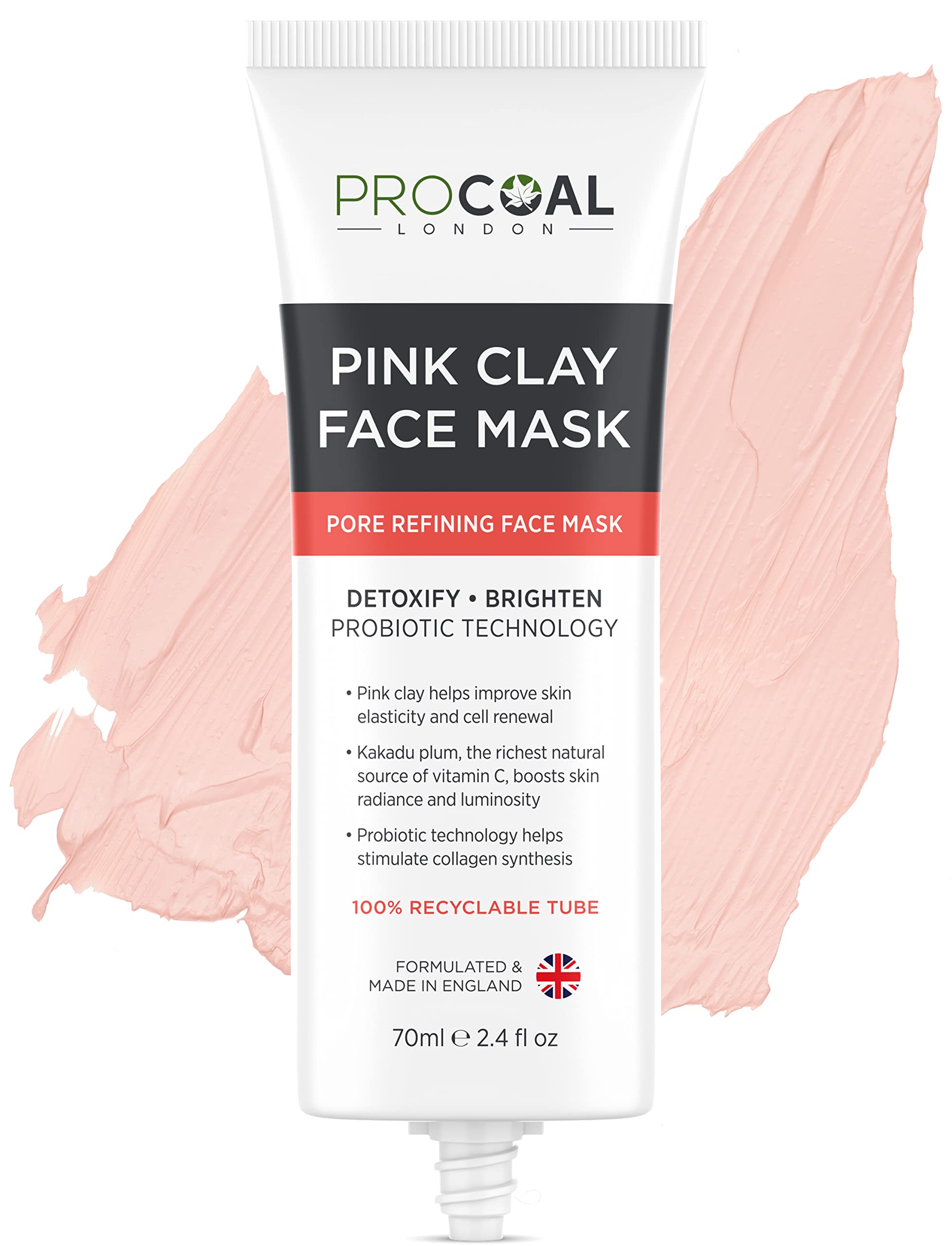 Procoal Australian Pink Clay Face Mask 70ml - Deep Cleansing & Pore Minimizing, Brightens Skin, Vegan & Cruelty-Free - 100% Recyclable UK-Made Skincare for Acne-Prone & Dull Skin | Perfect for Weekly Detox & Glow Boosting