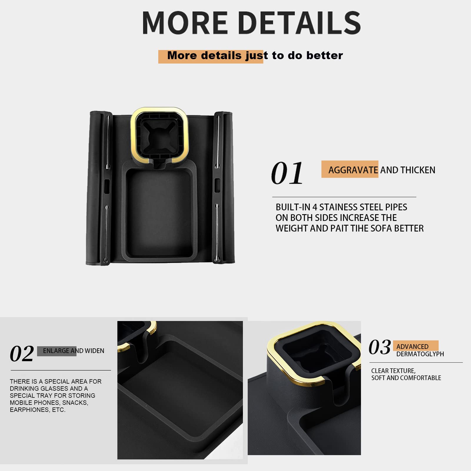 Non-Slip Silicone Armrest Cup Holder Tray - Spill Proof Sofa Couch Tray with Phone & Remote Holder - Perfect for Armchair, Recliner, Bed, Office - Black (Ideal for Watching TV, Gaming & Relaxing)