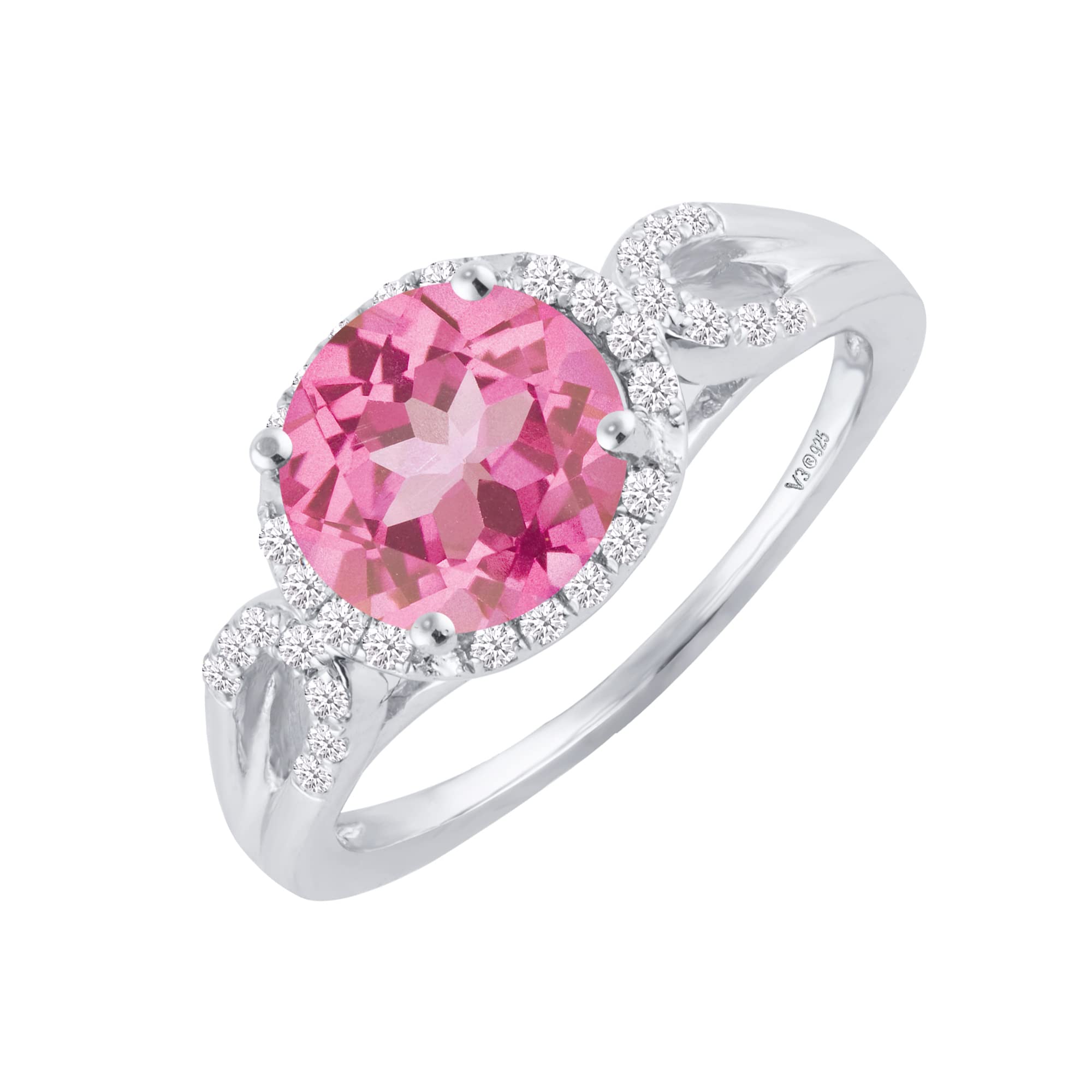 Pink Topaz & White Zircon Sterling Silver Halo Ring for Women | Elegant Jewelry Gift for Anniversary, Engagement & Special Occasions