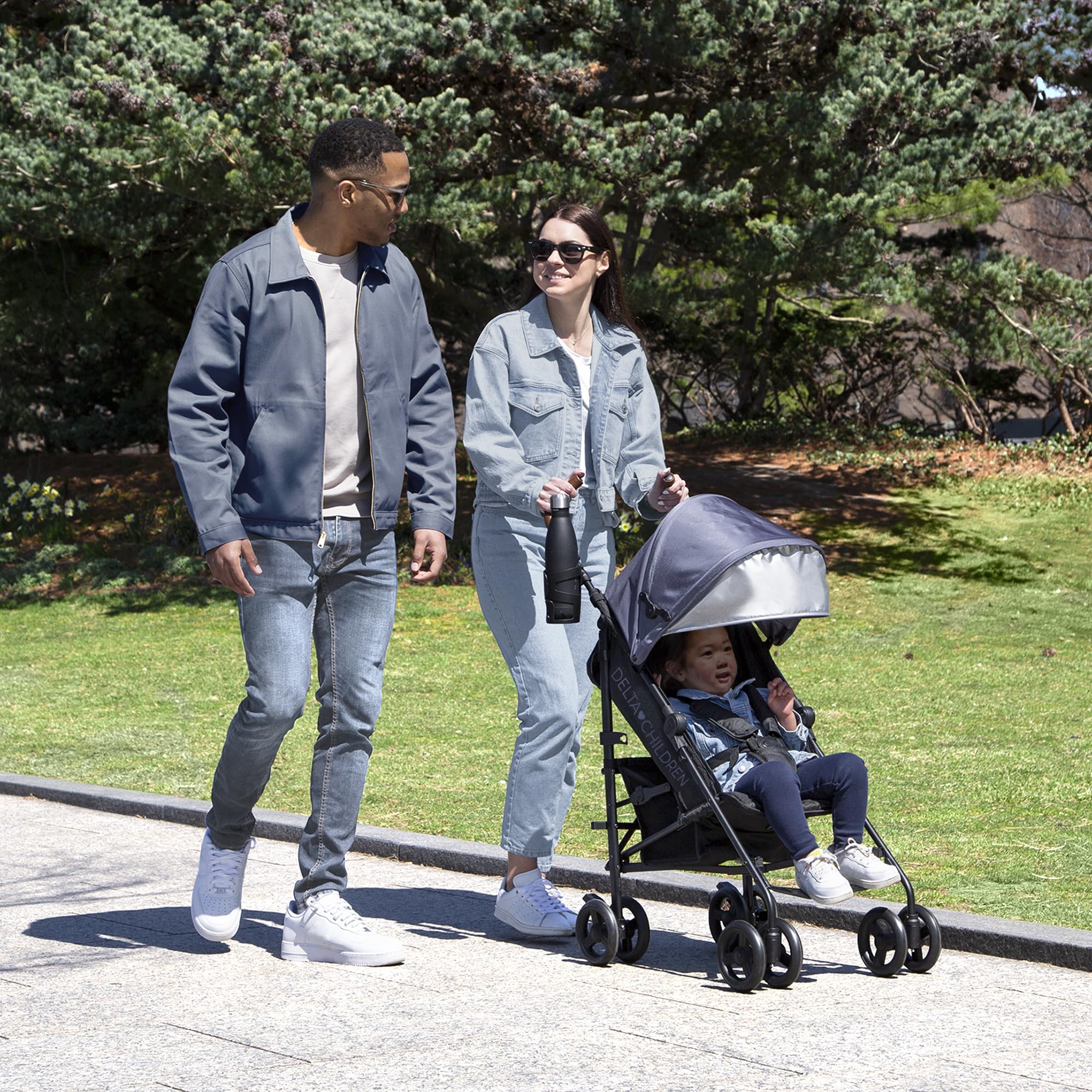 Delta Children Jeep Aries 2-Seater Stroller Wagon & 365 Plus Lightweight Stroller Combo - Perfect for Family Outings, Park Visits, and Travel Adventures