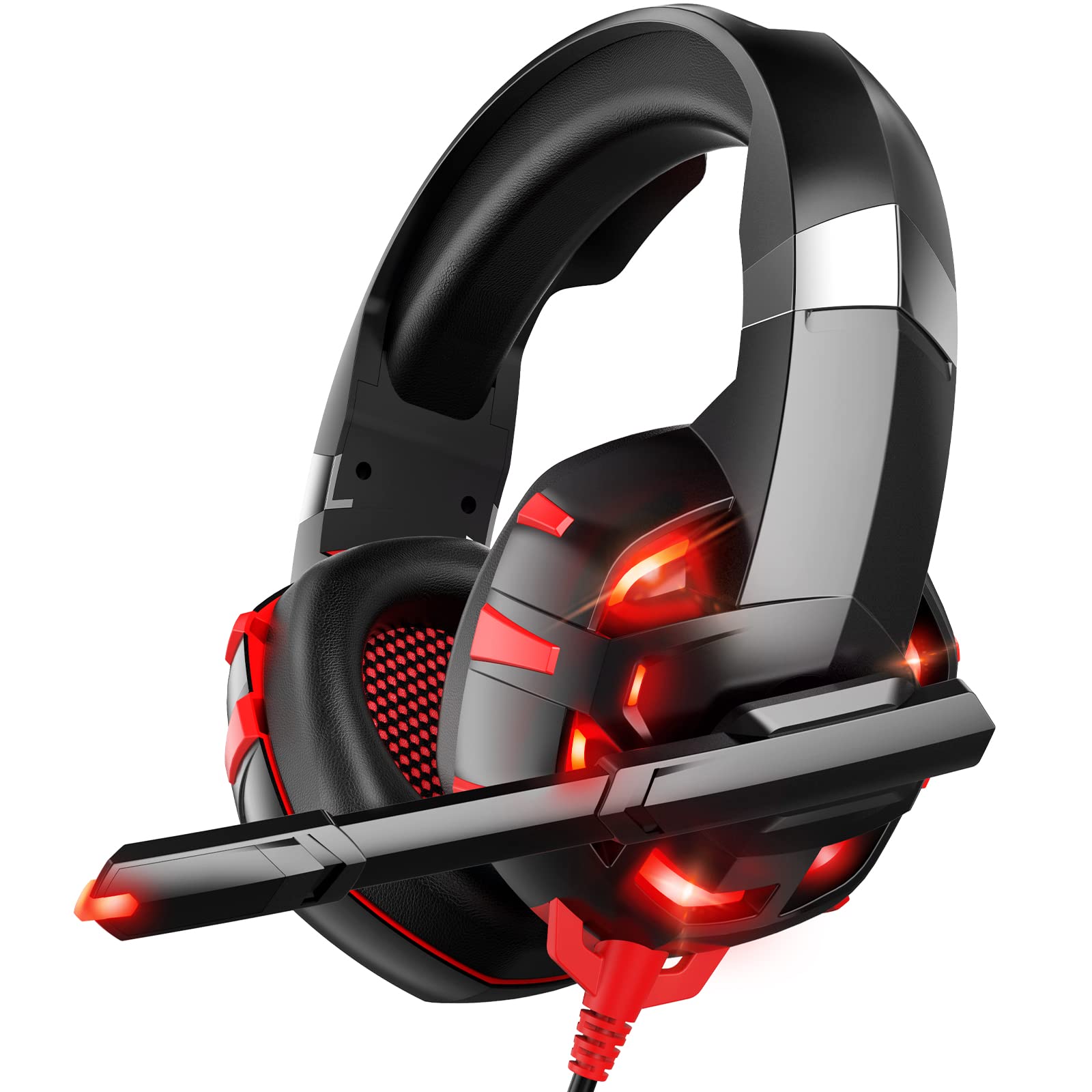 K2PRO Gaming Headset with Microphone - Noise Cancelling 7.1 Surround Sound, Stereo Bass & LED Lights - Over-Ear Headphones for PS5, PS4, Xbox One, PC (3.5mm, Adapter Needed) - Perfect for Competitive Gaming & Immersive Audio Experience
