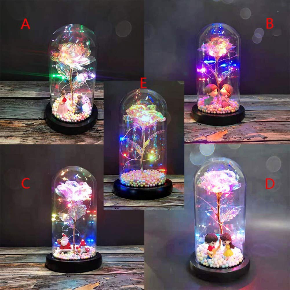 24K Gold Rose Galaxy Flower in Glass Dome with LED Light - Romantic Eternal Rose Gift for Wedding, Valentine's Day, Mother's Day, Christmas - Perfect for Anniversary Surprise, Home Decor & Luxury Present