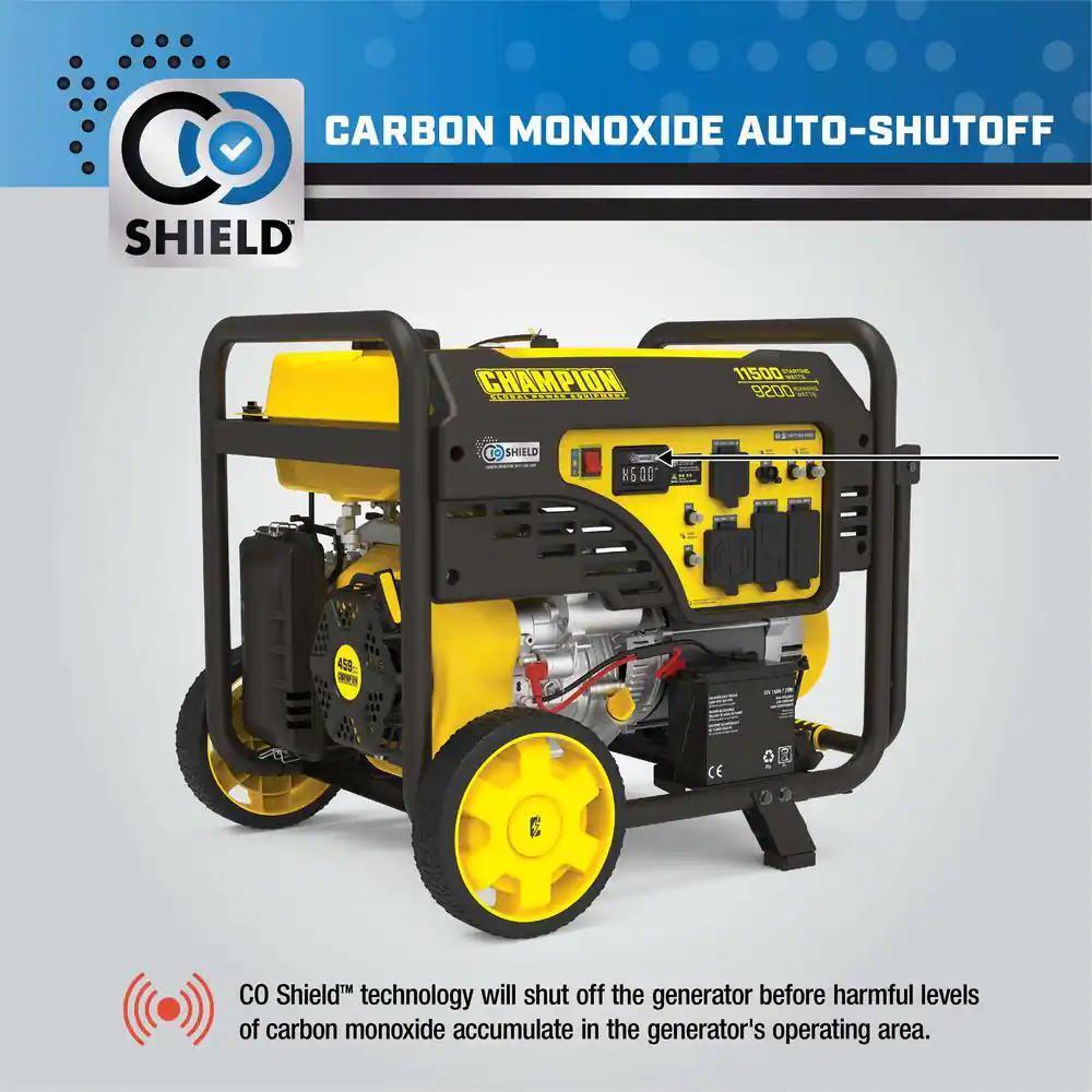Champion 9200W/11500W Dual Fuel Portable Generator with Electric Start & CO Shield - Ideal for Home Backup Power, Camping, and Outdoor Events