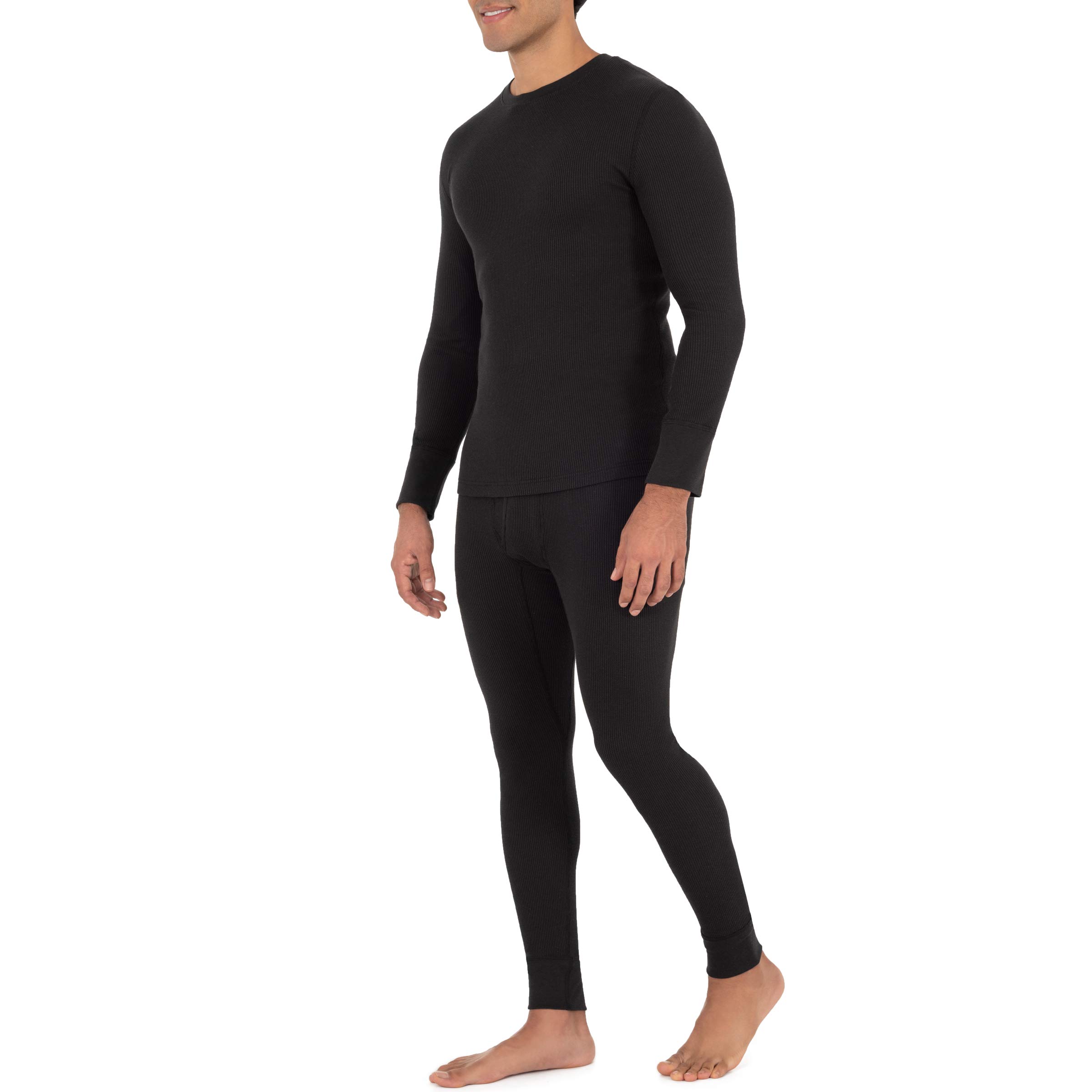 Fruit of the Loom Men's Eco-Friendly Recycled Waffle Thermal Underwear Crew Neck Top - 1 Pack & 2 Pack Options - Warm Base Layer for Winter, Outdoor Activities & Cold Weather Work