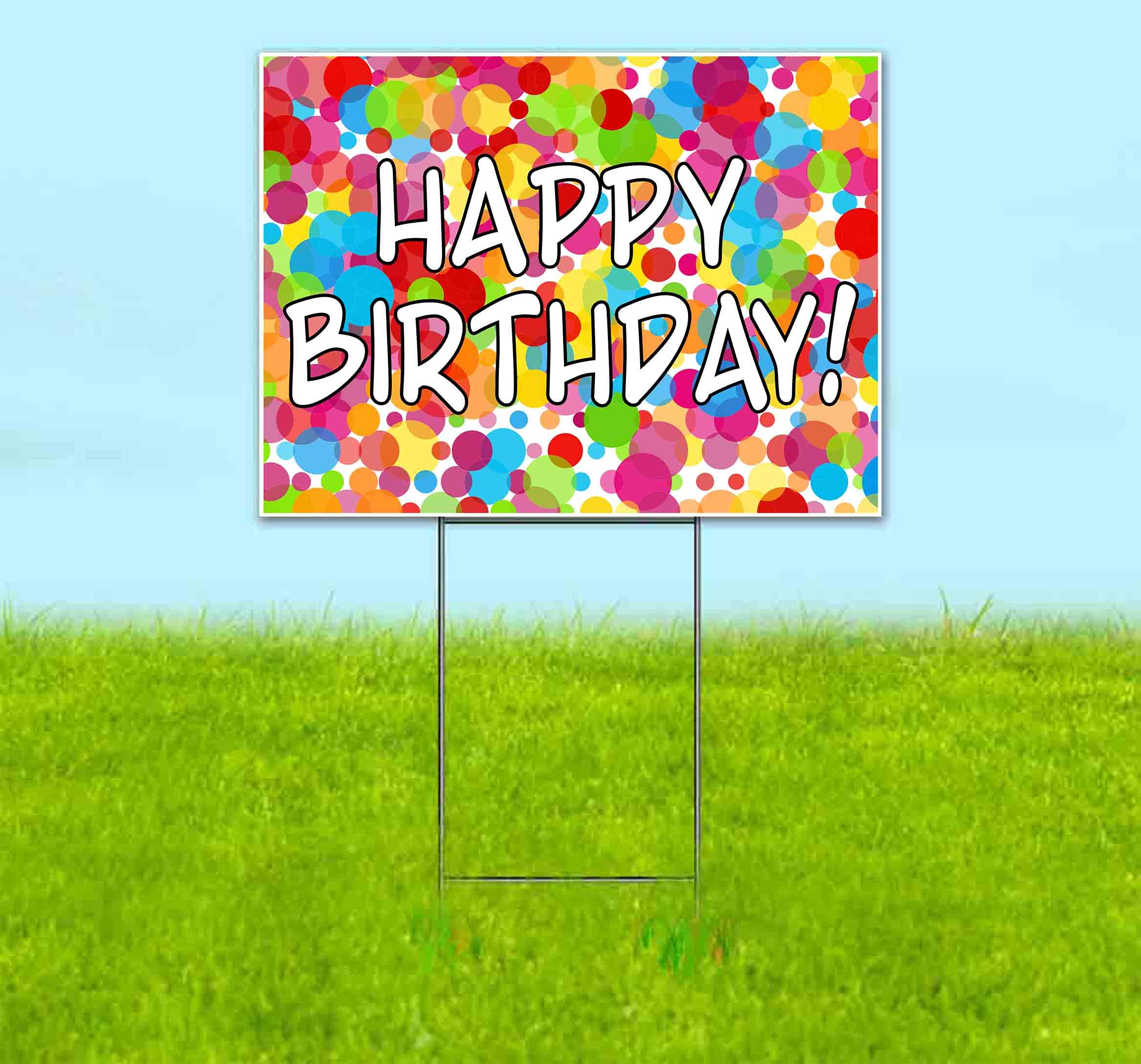 18x24 Inch Happy Birthday Yard Sign with Metal Step Stake - Bulk Discounts & Multi-Packs Available - Perfect for Outdoor Birthday Decorations, Parties & Celebrations