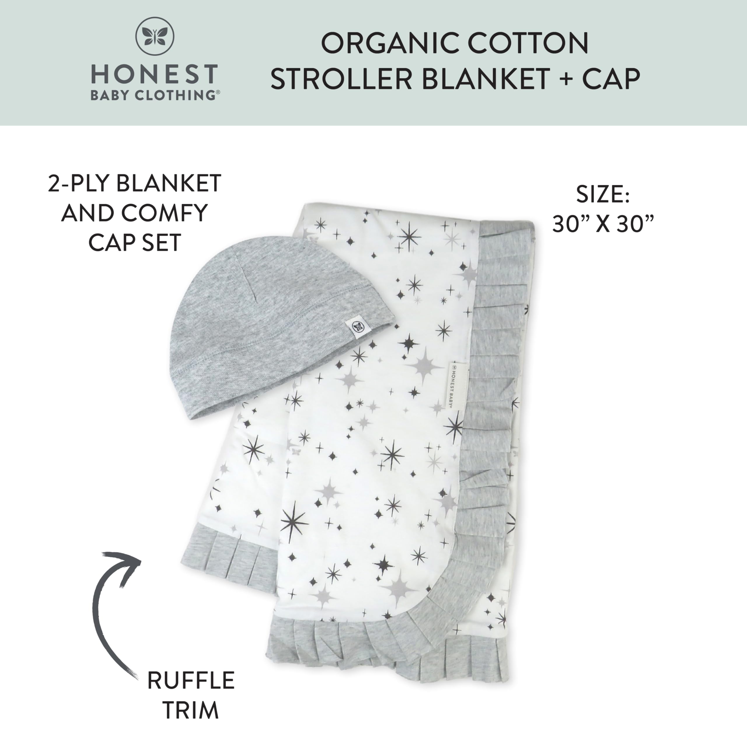 HonestBaby Quilted Baby Blankets - Reversible Organic Cotton Blanket for Infant Boys & Girls, Unisex Soft Nursery Blanket, Twinkle Star Grey, One Size - Perfect for Crib, Stroller & Swaddling