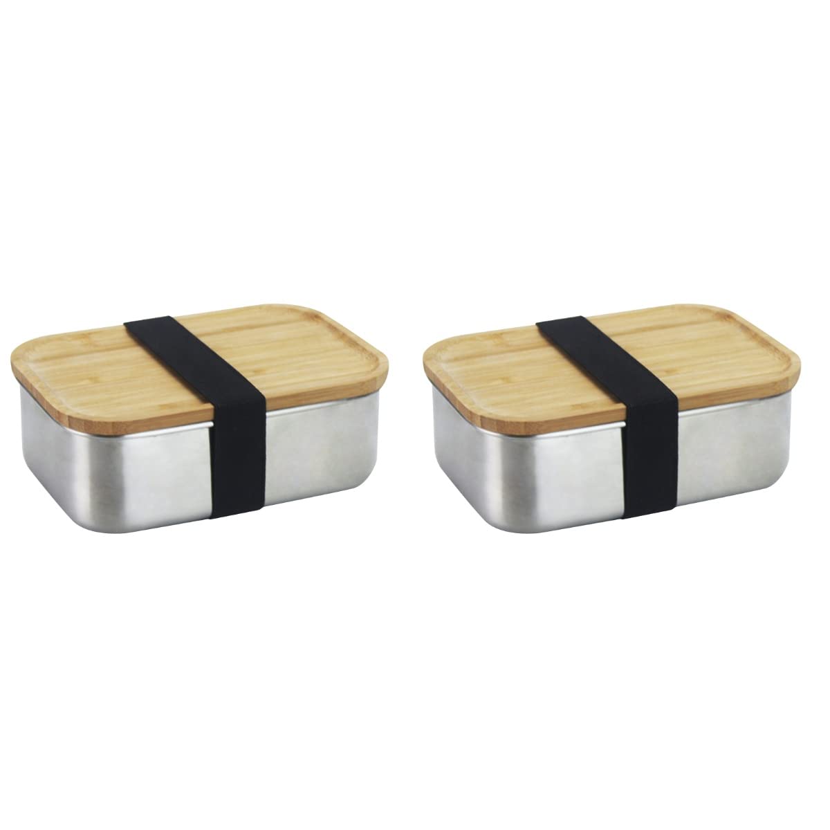 DOITOOL 2-Pack 800ML 304 Stainless Steel Square Lunch Box with Wooden Lid - Eco-Friendly Food Container, Bento Box for School, Office, Camping & Outdoor Activities - Leakproof Meal Prep Container