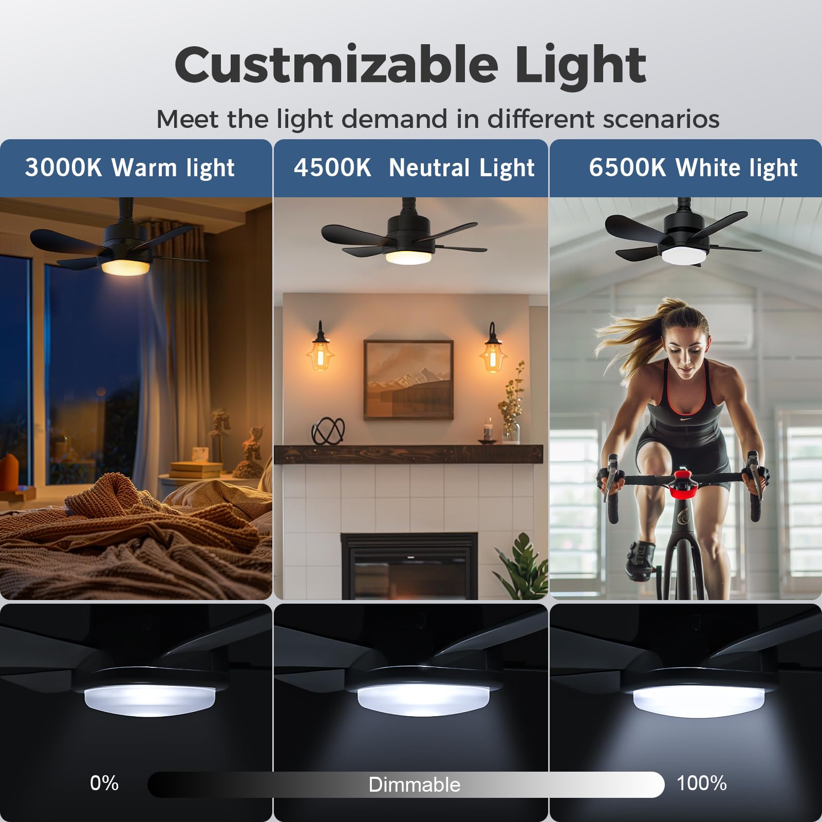 16 Inch Smart Ceiling Fan Light with Remote & App Control - E26/E27 Base, 6 Speeds, 3 Color Dimmable LED - Perfect for Bedroom, Living Room, Kitchen, Garage & Office