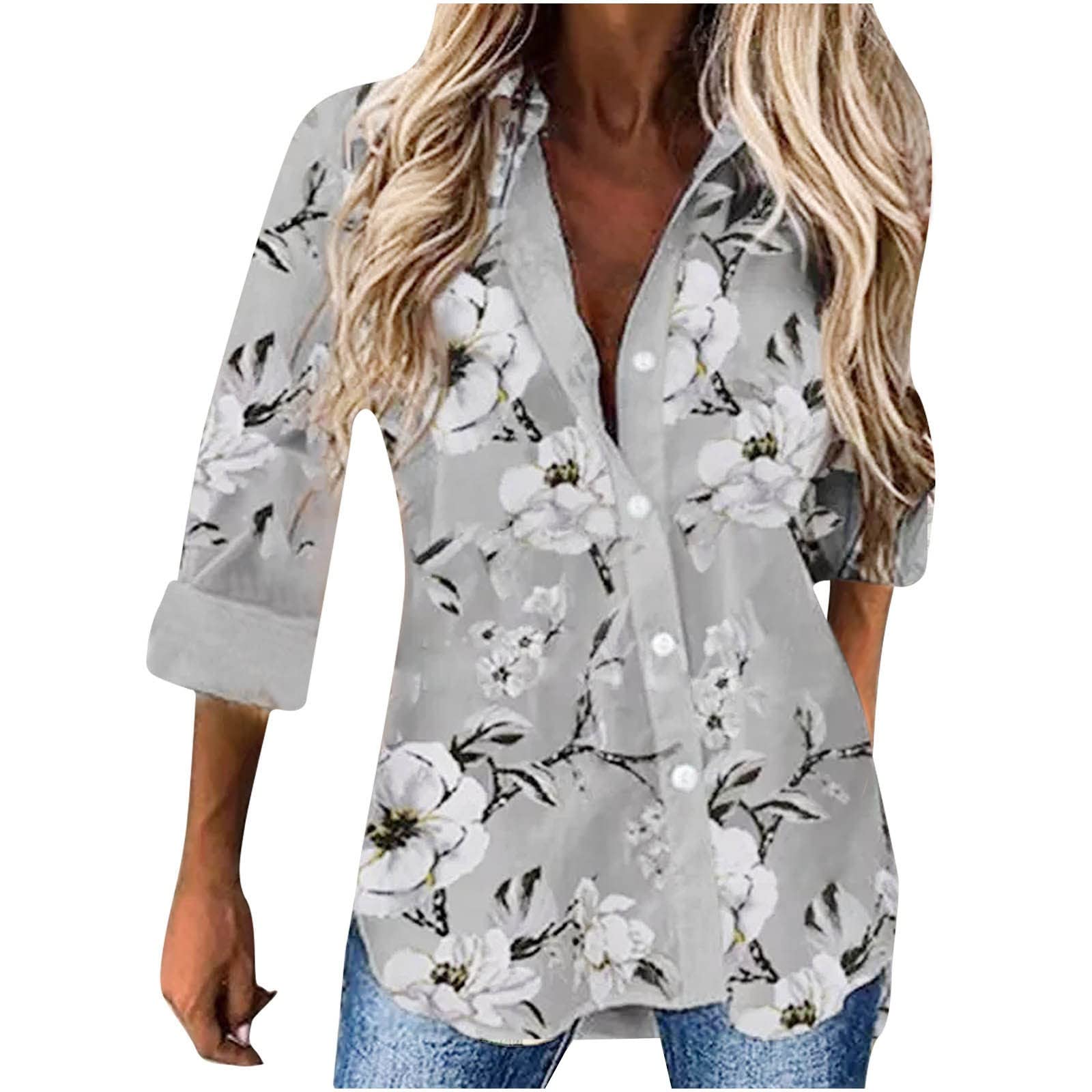 Women's V-Neck Button Down Blouse - Long Sleeve Roll Up Casual Work Shirt for Office, Business & Everyday Wear | Tops & T-Shirts for Women