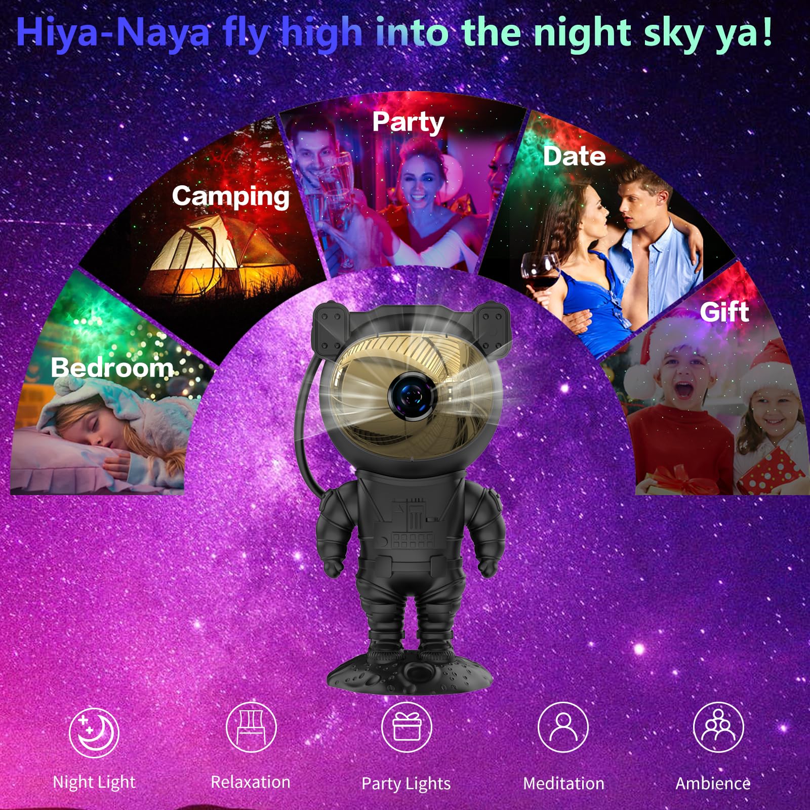 Astronaut Star Projector Galaxy Night Light with Timer & Remote - 360° Adjustable Starry Sky Projector for Kids Bedroom, Nursery, Home Decor & Party Atmosphere | Perfect for Relaxation, Sleep Aid & Space-Themed Room Decor (Black)