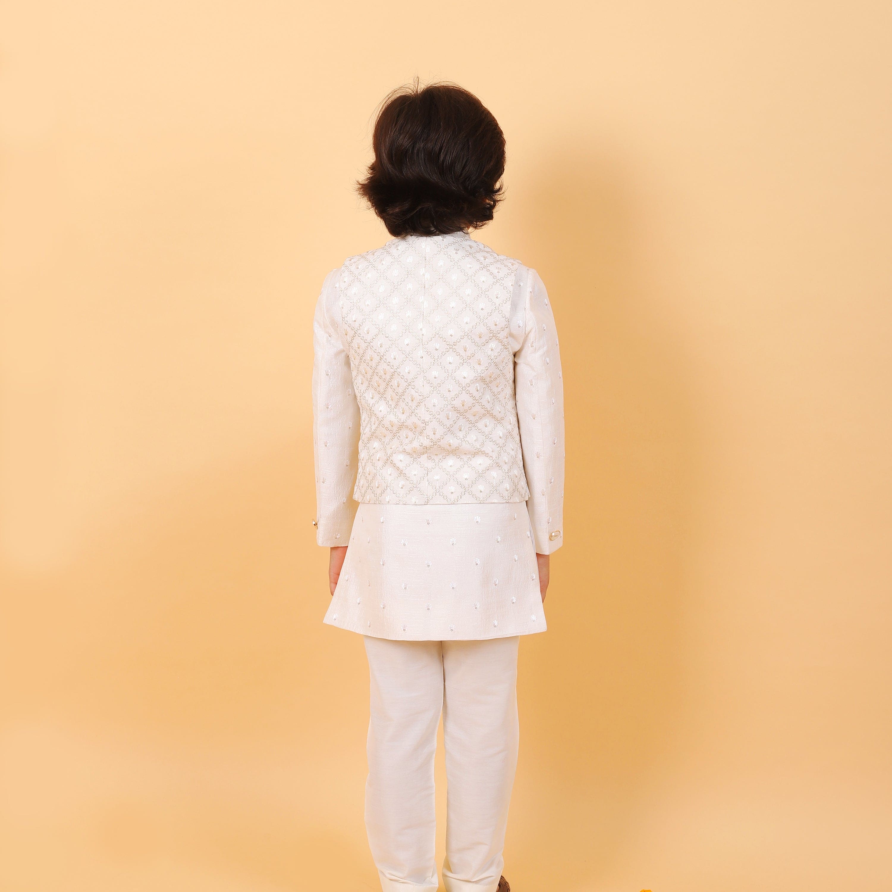 Pre-Order White Bandi Set with Self-Designed Bandi and Kurta for Boys | Traditional Indian Ethnic Wear for Festivals & Special Occasions