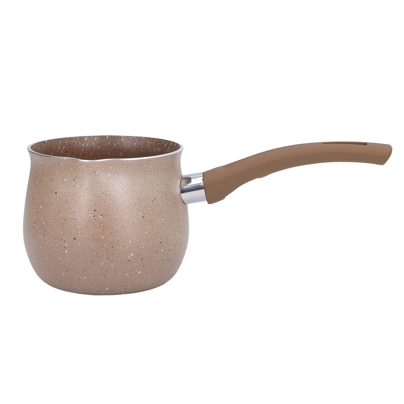 HEEPDD 10cm Mini Milk Pot - Nonstick Small Butter & Sugar Melting Pot with Pour Spout - Perfect for Melting Butter, Steaming Milk, Frothing & Latte Art - Ideal for Coffee, Baking & Kitchen Use (Brown)