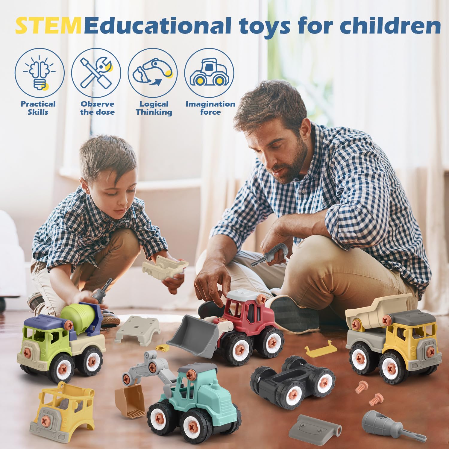 STEM Construction Toys for Kids Ages 3-7 - Educational Take Apart Excavator & Truck Building Set for Boys & Girls - Perfect for Sandbox Play, STEM Learning & Birthday/Christmas Gifts