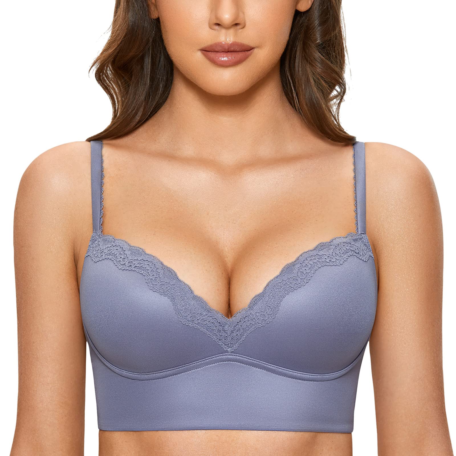 DOBREVA Women's Push Up Bra Wireless Comfort Padded Bralette Lace Plunge Bra - Sexy Support for Everyday Wear, Date Night & Special Occasions