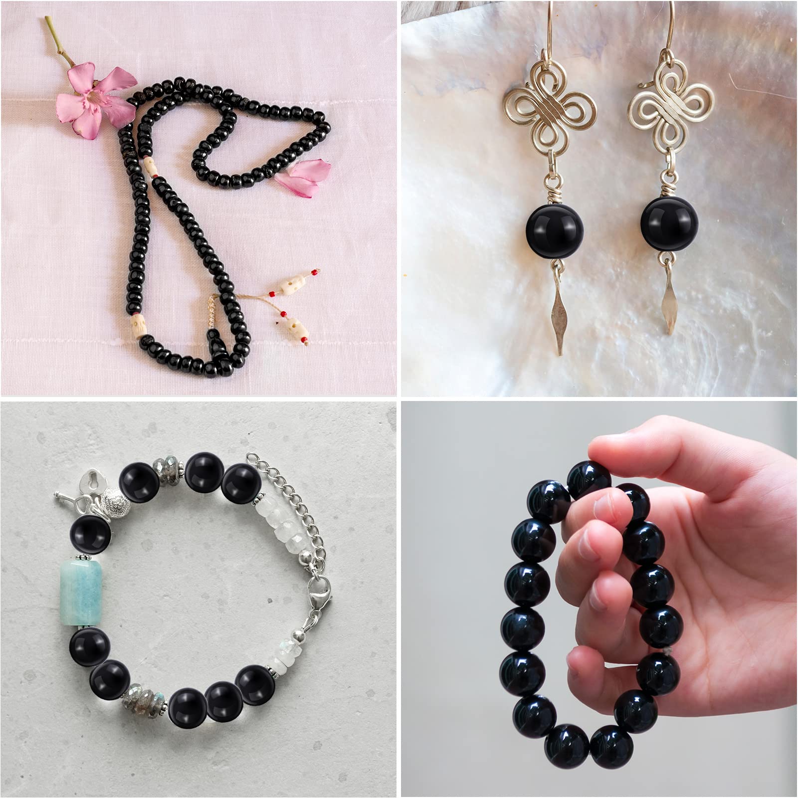 300 Pcs Black Agate Beads - 10mm Round Smooth Polished Imitation Onyx Gemstone Spacer Beads for Jewelry Making, DIY Bracelets, Necklaces & Earrings - Perfect for Crafting, Gifts and Boho Style Accessories