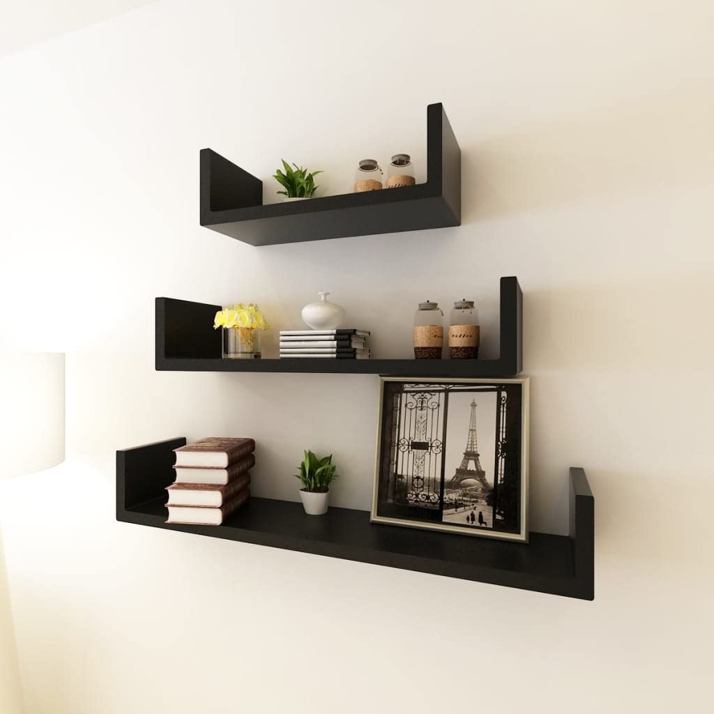Homvdxl 3-Piece Wall Mounted Floating Shelves Set - Modern Invisible Bracket Display Shelves for Home Decor, Bedroom, Kitchen & Living Room Storage - Black | Perfect for Showcasing Books, Photos & Decorative Items