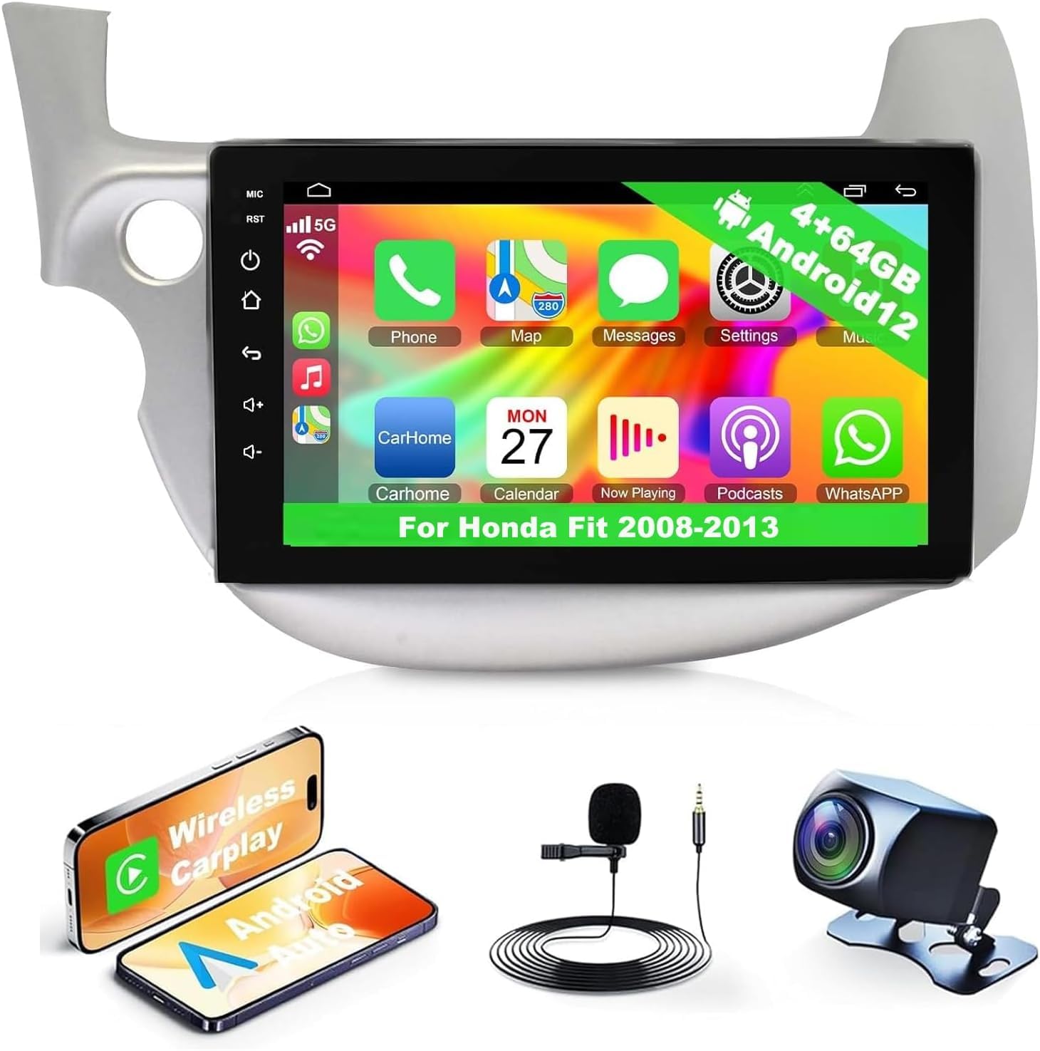 10.1 Inch IPS Touch Screen Car Stereo for Honda Fit 2008-2013 - 4G+64G Android Auto & Wireless CarPlay GPS Navigation System with Bluetooth 5.2/FM/Backup Camera/WiFi/SWC/HiFi - Perfect for Commuting & Road Trips